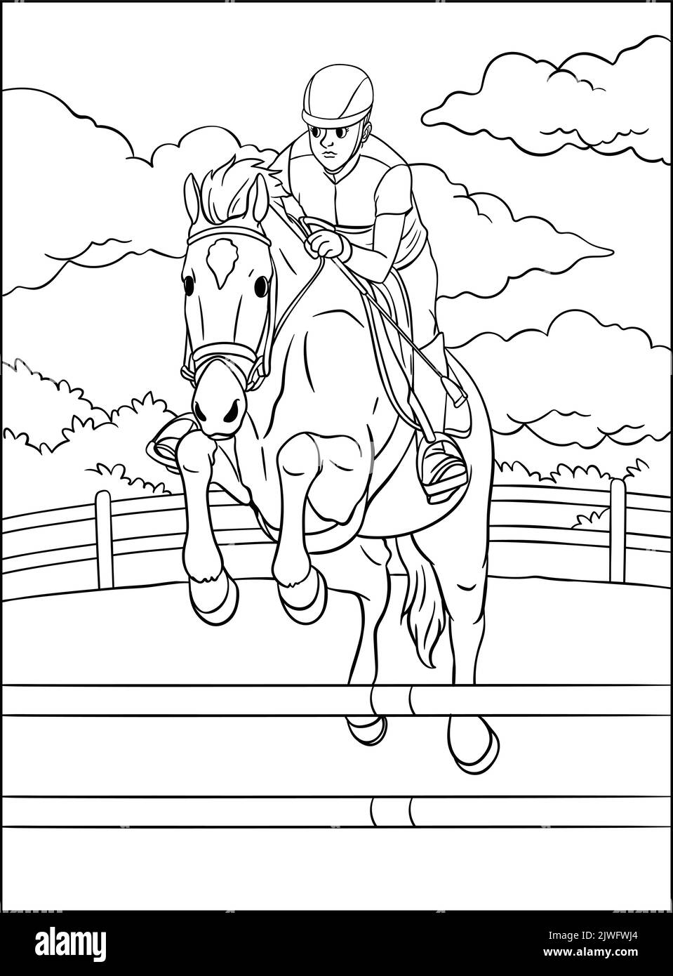 Jumping Coloring Page für Kinder anzeigen Stock Vektor