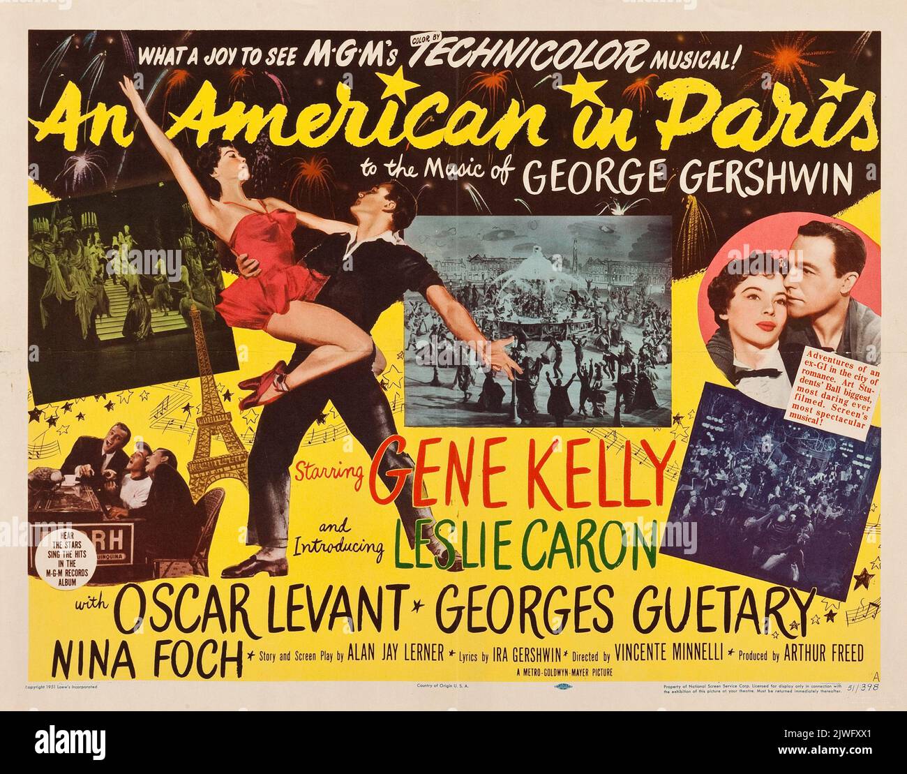 Ein Amerikaner in Paris (MGM, 1951). Halb Sheet Filmposter - Stil Ein Filmposter feat. Gene Kelly. Stockfoto