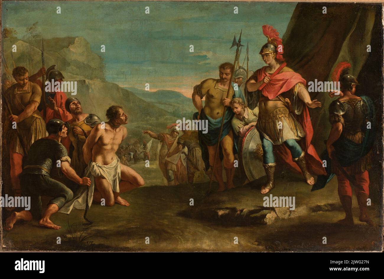 Mörder von Darius vor Alexander (König Porus und Alexander der große). Malarz francuski XVII W., Maler Stockfoto