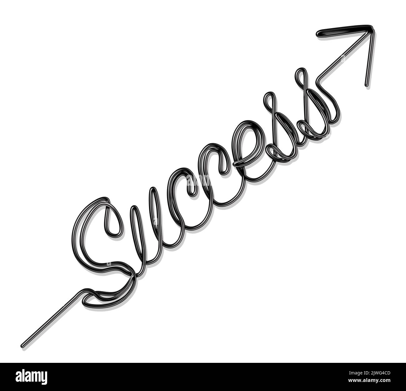 Erfolg Metapher und erfolgreich im Geschäft und ein Gewinner im Lebenskonzept als eine Schnur oder Seil geformt als Text und ein Pfeil sein. Stockfoto