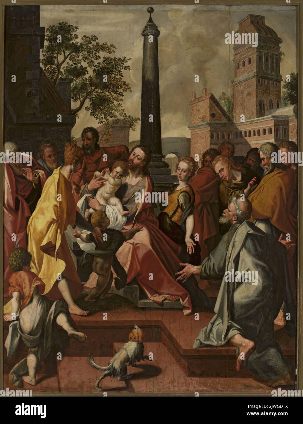 „Lasst die kleinen Kinder zu mir kommen“ (Matthäus 19:11-15; Markus 10:13-16; Lukas 18:16). Winghe, Joos van (1544-1603), Maler Stockfoto