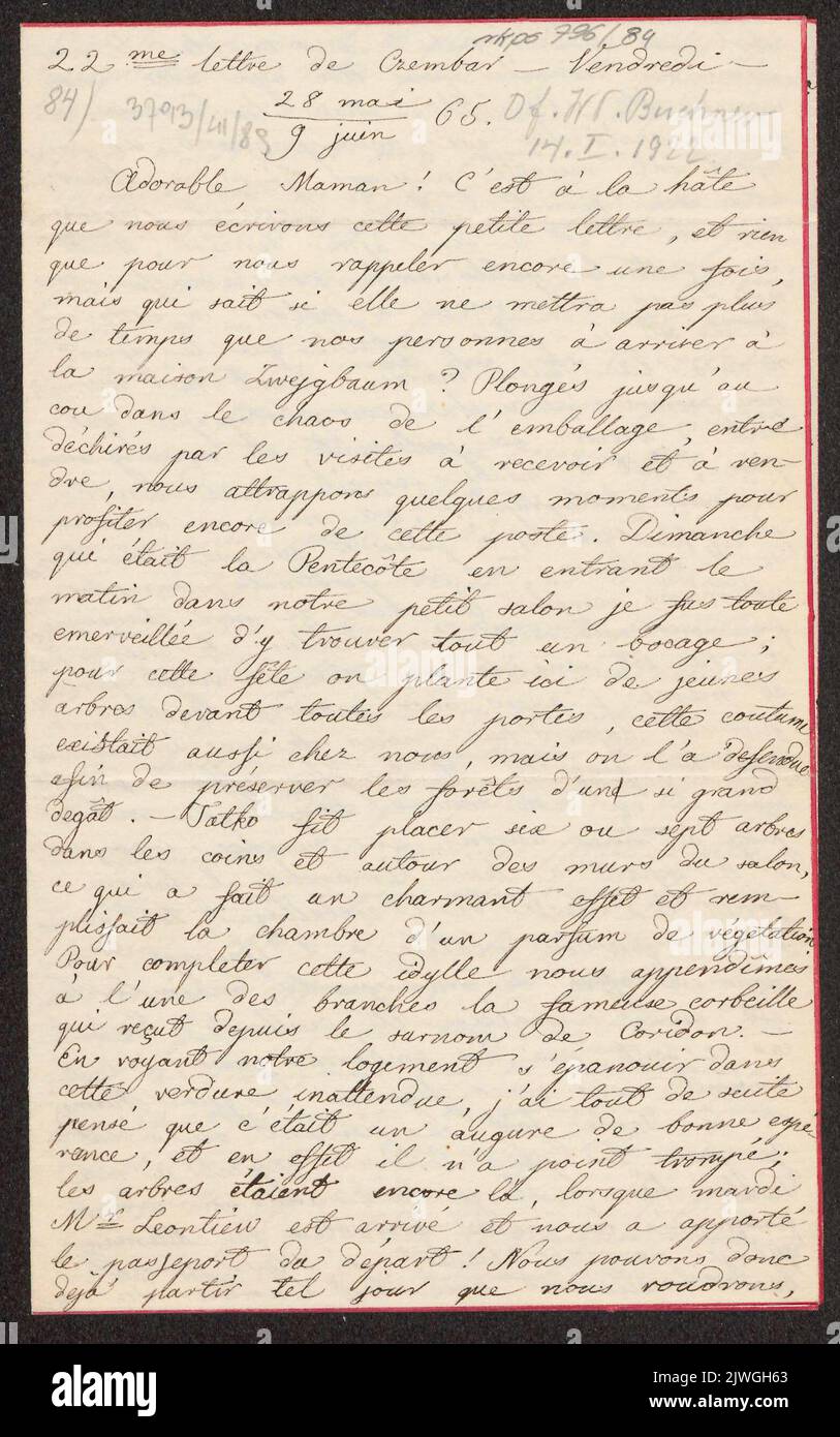 Listen Sie Jadwigi Łuszczewskiej (Deotymy) auf ich Wacława Łuszczewskiego do Magdaleny Łuszczewskiej. Łuszczewska, Jadwiga (Deotyma) (1834-1908), Autorin, Łuszczewski, Wacław (1806-1867), Autor Stockfoto