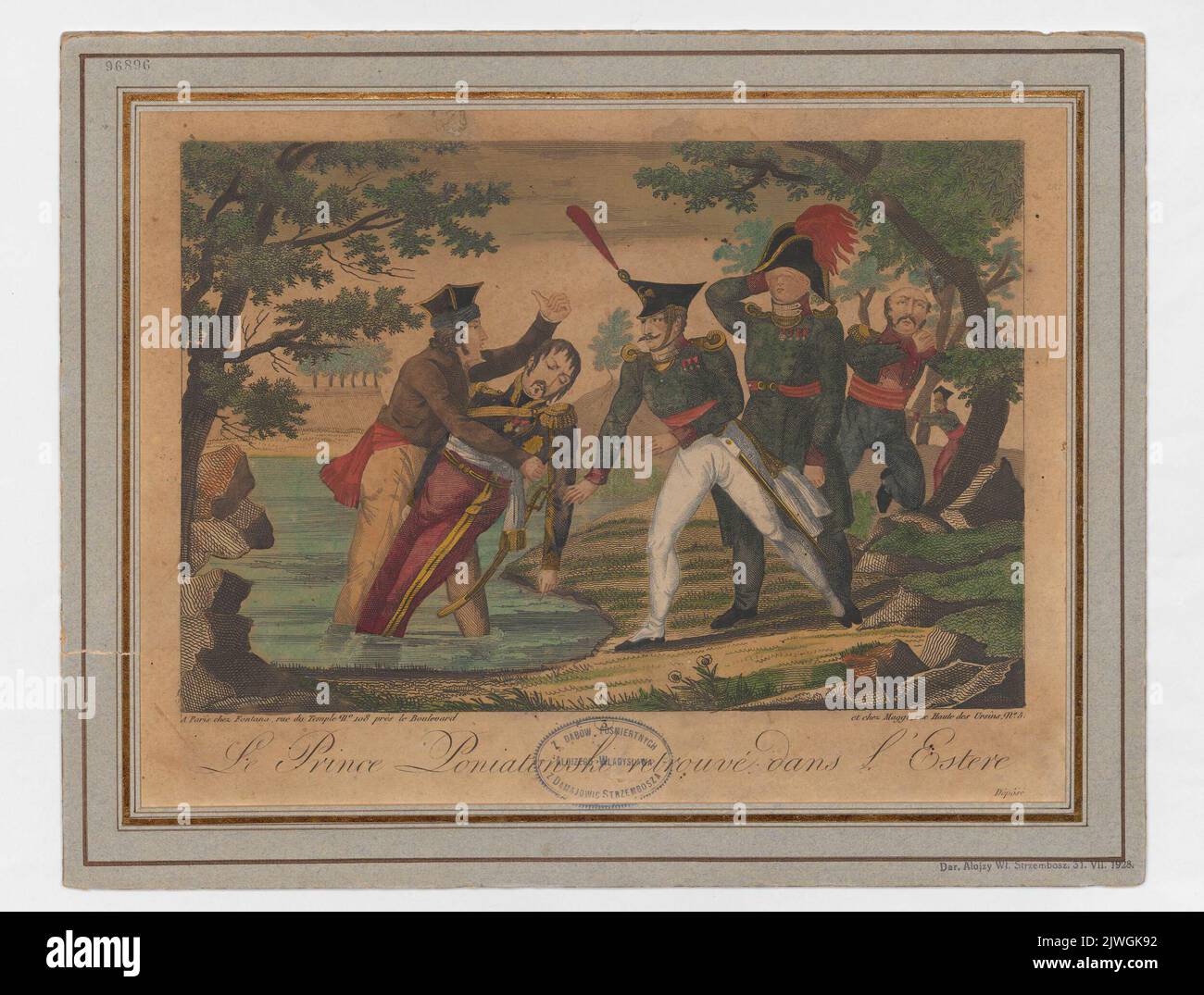Der Körper des Prinzen Józef Poniatowski fischte aus der Elster. Unbekannt, Grafiker, Maggi (Paryż ; wydawca i drukarz ; 1821-1843), Verleger, Fontana (Paryż ; wydawca ; 1822-1839), Herausgeber Stockfoto