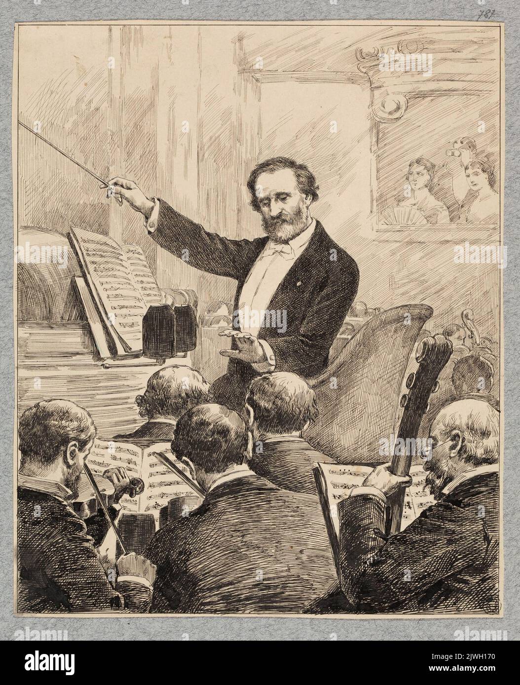 Giuseppe Verdi dyrygujący wykonaniem „Aidy“. Marie, Adrien Emmanuel (1848-1891) Stockfoto