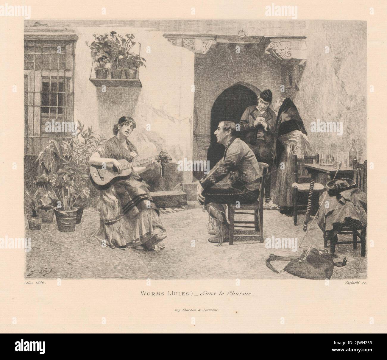 Sous le Charme, redaktioneller Beweis. Chardon & Sormani (Paryż ; drukarnia ; fl. Ca 1886-ca 1892), Druckerei, Jasiński, Feliks Stanisław (1862-1901), Grafiker, Worms, Jules (1832-1914 aut 1924), Maler Stockfoto