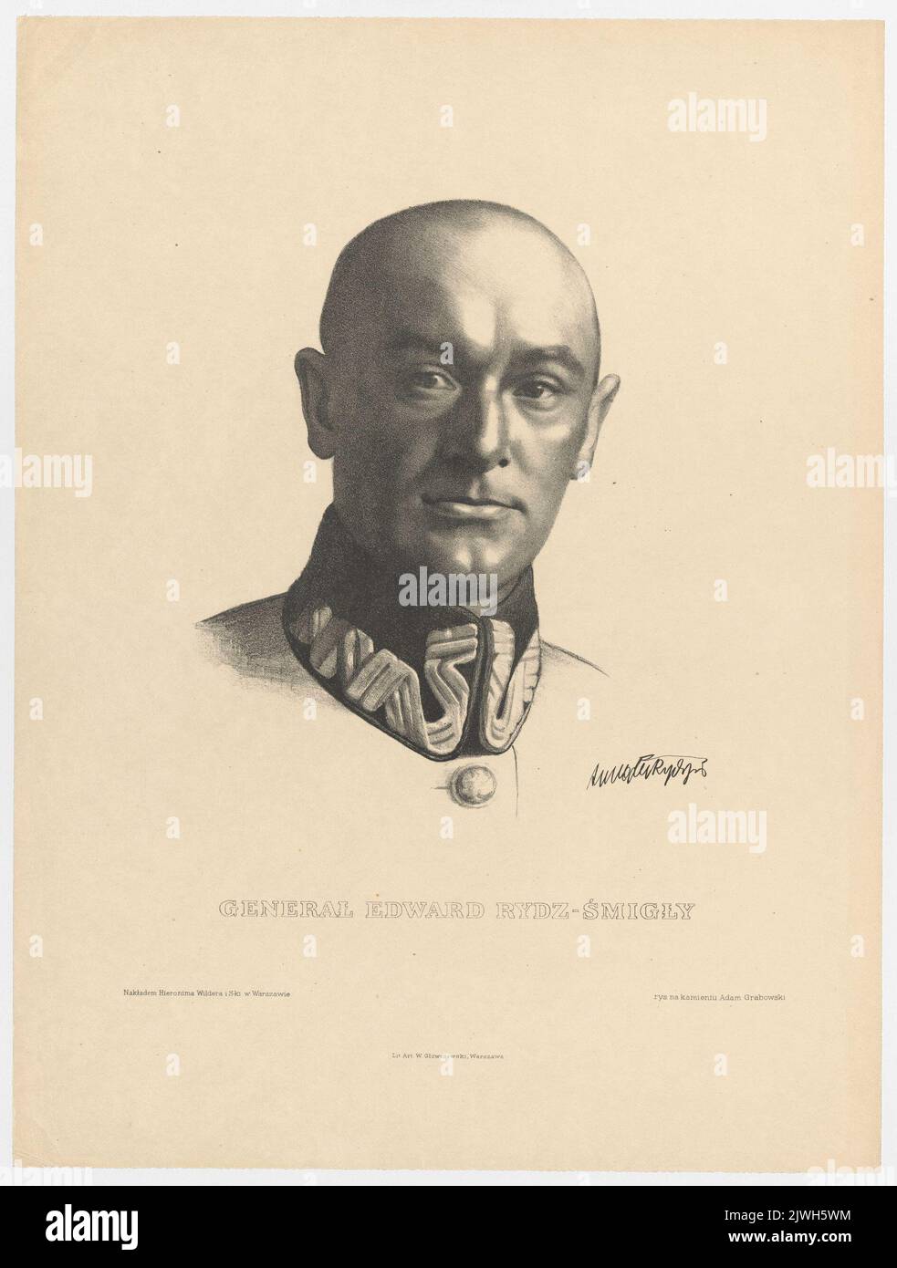 Porträt von General Edward Rydz-Śmigły. Główczewski, Władysław (Warszawa ; Zakład graficzny ; 1877-1945), Druckerei, Wilder, Hieronim (1874-1941), Handelsarbeitgeber, Grabowski, Adam (1875-1941), Grafiker Stockfoto