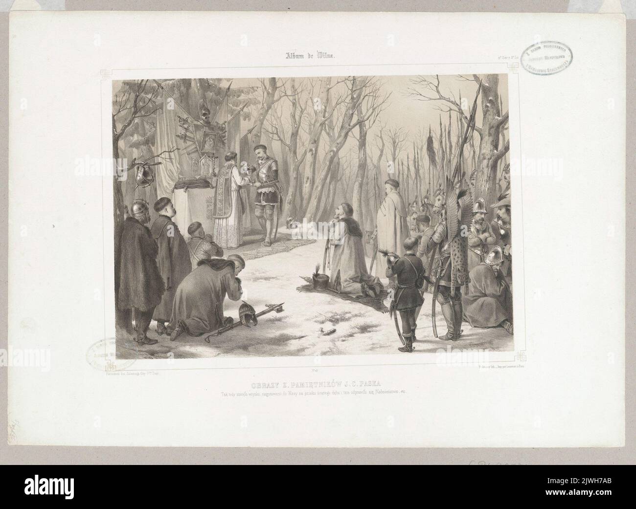 Lagermesse nach dem Sieg über Schweden. Illustration zu Paseks „Memoiren“. Lemercier, Rose Joseph (Paryż ; Zakład litograficzny ; 1827-post 1899), Lithographie-atelier, Grenier de Saint-Martin, Francisque-Martin-François (1793-1867), Grafiker, Zaleski, Antoni (1824-1885), Zeichner, Karikaturist, Wilczyński, Jan Kazimierz (1806-1885), Verleger Stockfoto