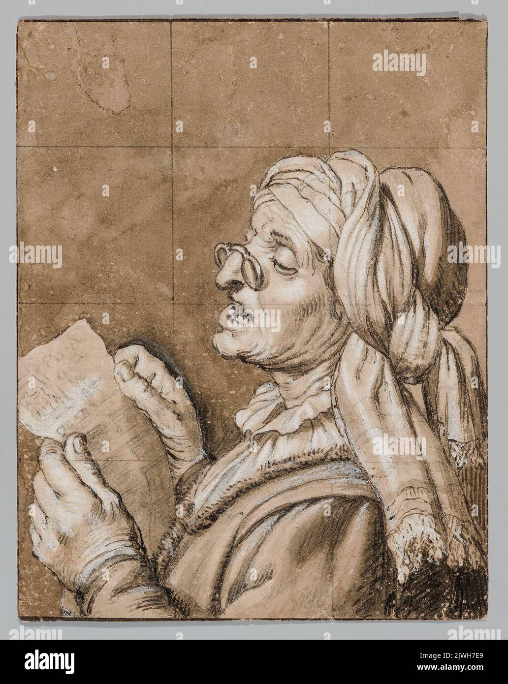 Alte Frau singt ein Straßenlied (Allegorie des Hörens). Bloemaert, Hendrick (ca 1601-1672), Zeichner, Karikaturist, Honthorst, Gerard van (1590-1656), Maler Stockfoto