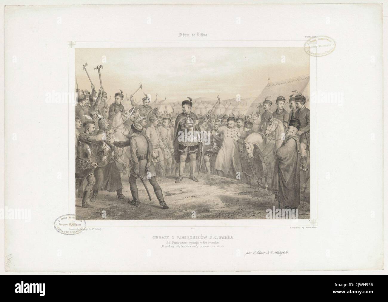 Pasek weigert sich, sein Versprechen an den König zu brechen Illustration zu Paseks „Memoiren“. Lemercier, Rose Joseph (Paryż ; Zakład litograficzny ; 1827-post 1899), Lithographie-atelier, Grenier de Saint-Martin, Francisque-Martin-François (1793-1867), Grafiker, Zaleski, Antoni (1824-1885), Zeichner, Karikaturist, Wilczyński, Jan Kazimierz (1806-1885), Verleger Stockfoto