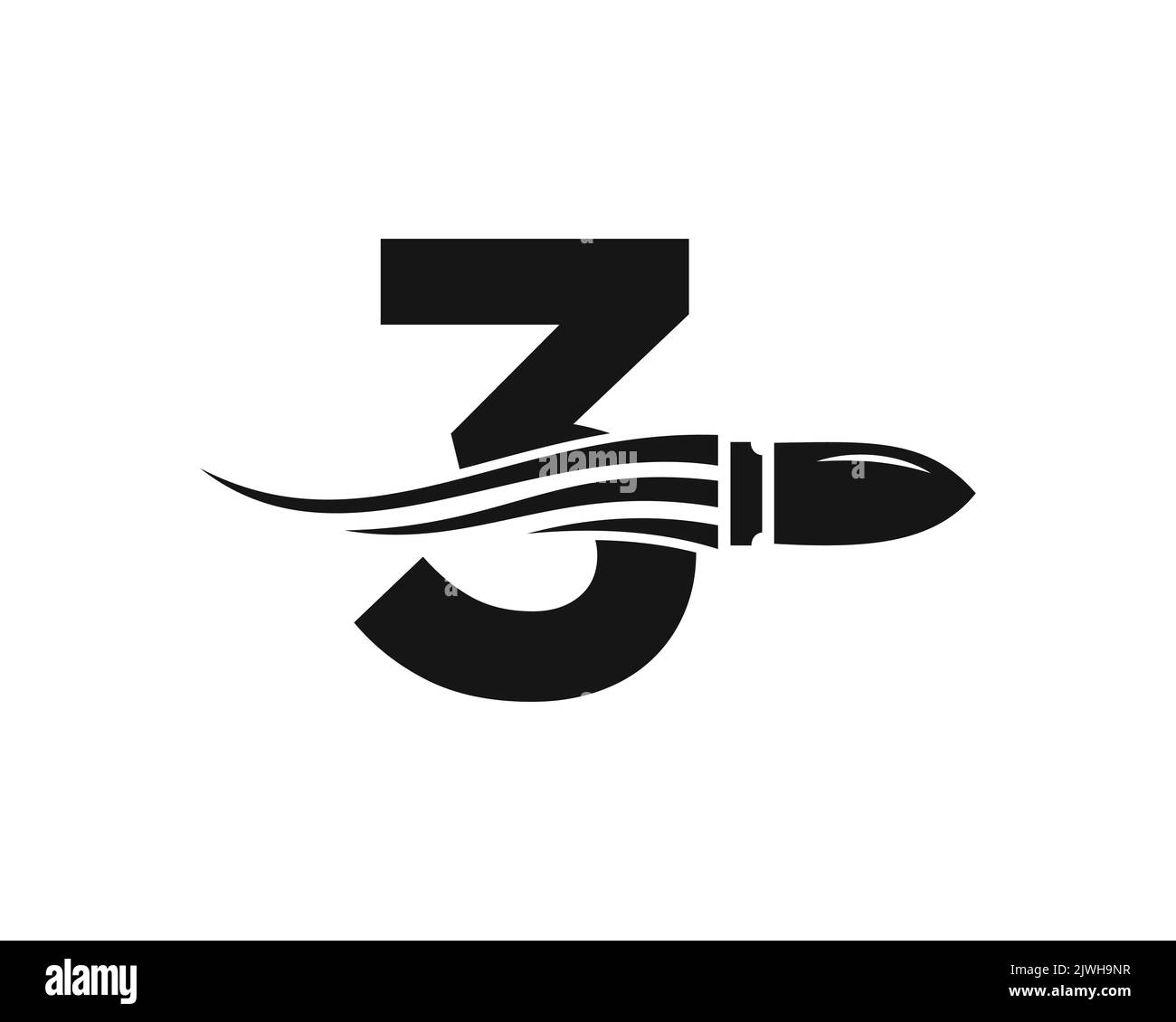 Initial Letter 3 Shooting Bullet Logo mit Konzept Waffe für Sicherheit und Schutz-Symbol Stock Vektor