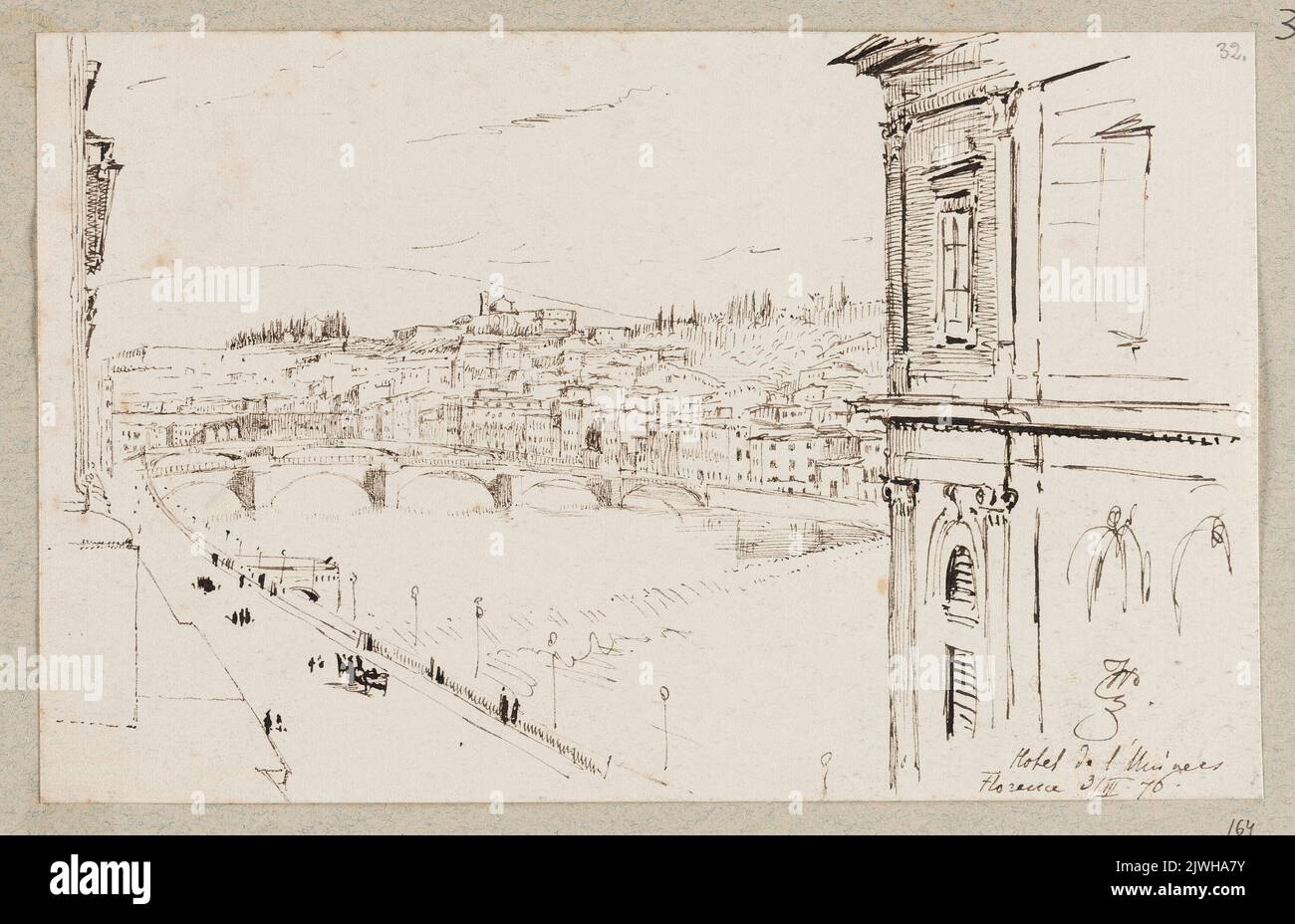 Blick von einem Hotelfenster auf Arno und Florenz. Czachórski, Władysław (1850-1911), Zeichner, Karikaturist Stockfoto