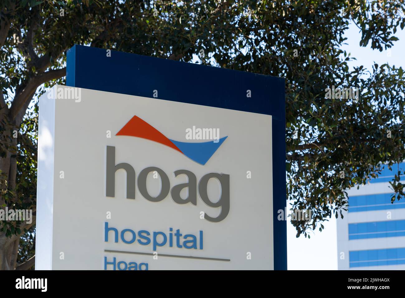 Hoag Hospital Schild in Irvine, Kalifornien, USA. Stockfoto