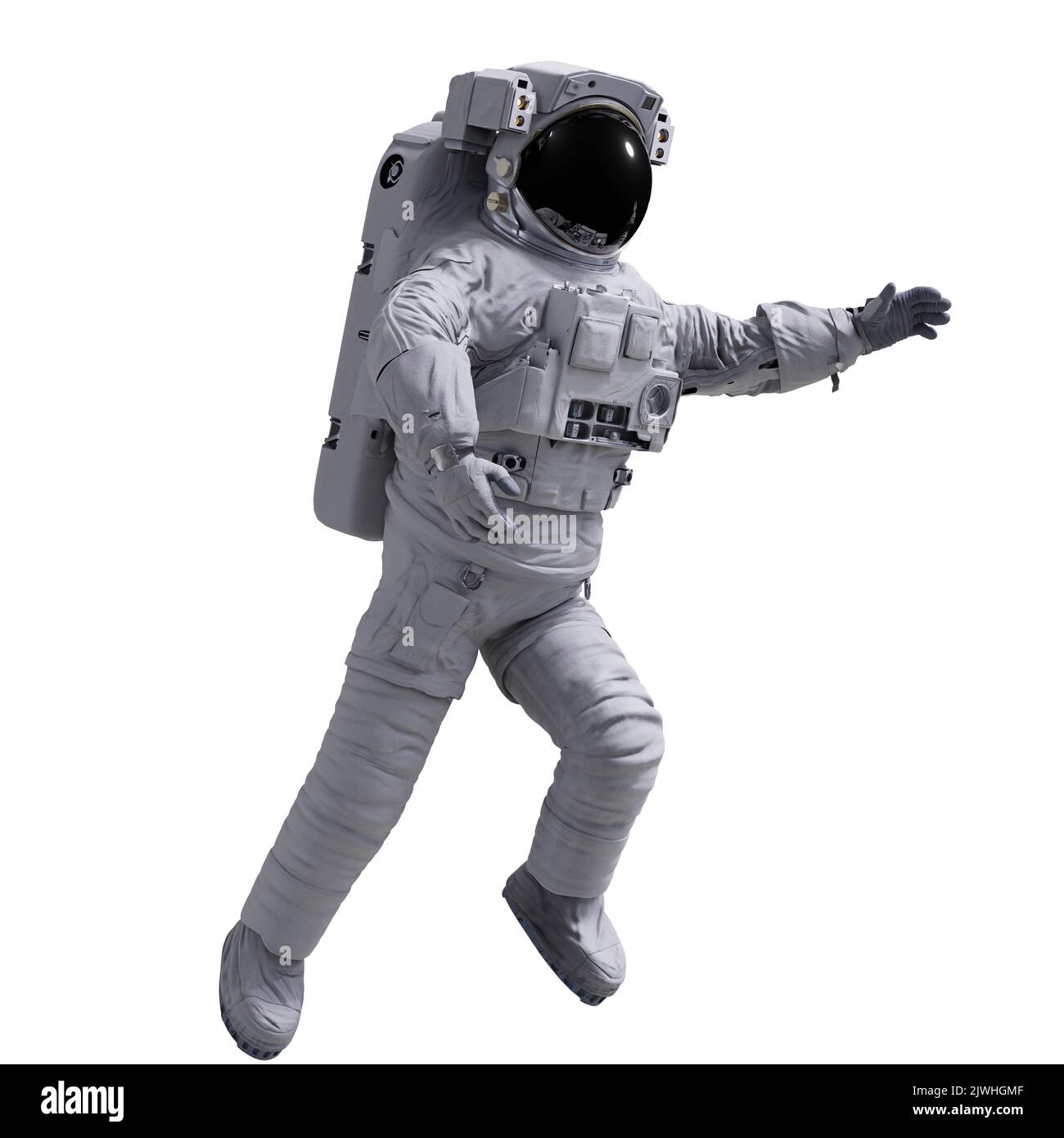 Astronaut im Weltraum schweben, auf weißem Hintergrund Stockfoto