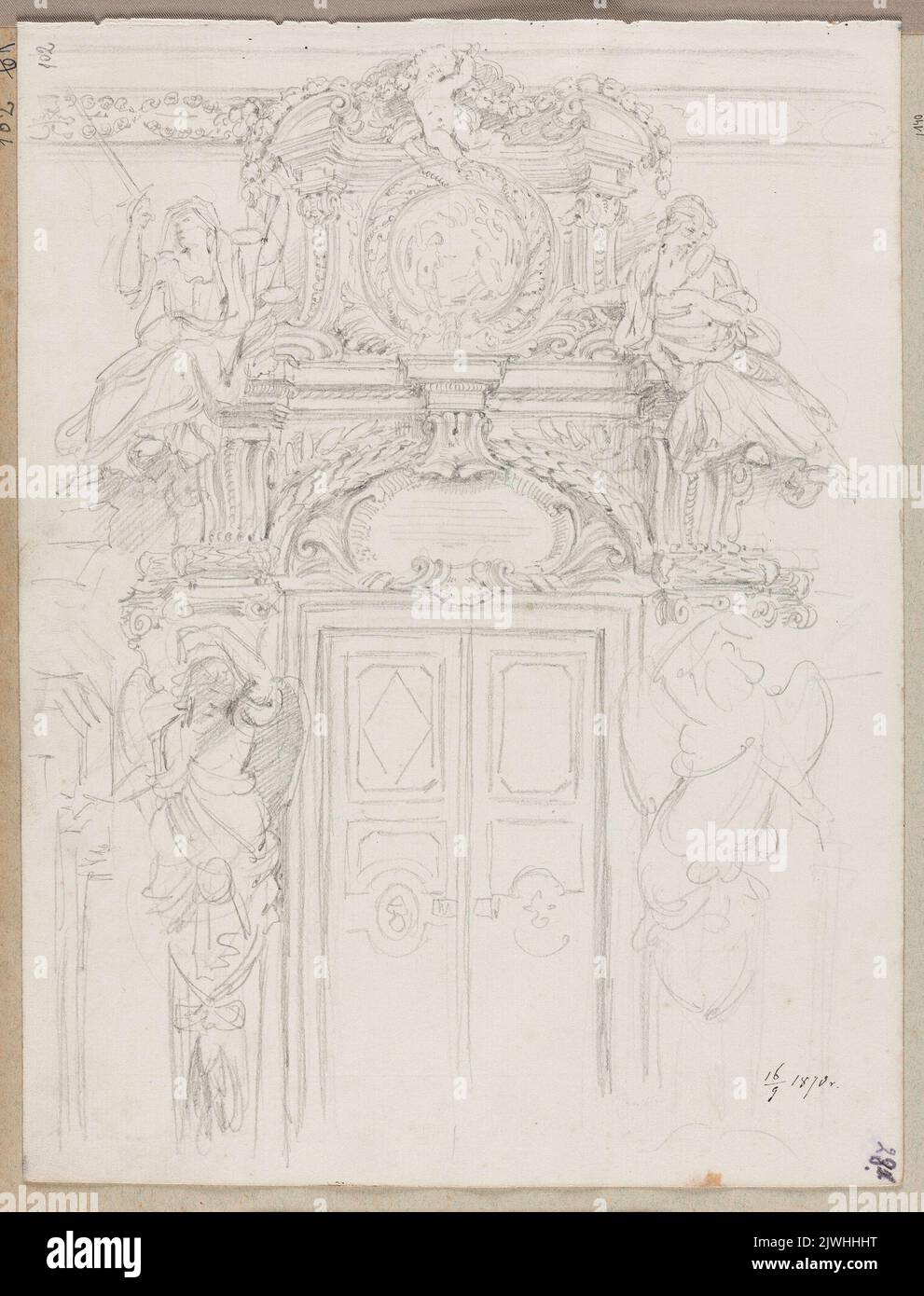 Studium der architektonischen Ornamentik der Tür. Czachórski, Władysław (1850-1911), Zeichner, Karikaturist Stockfoto