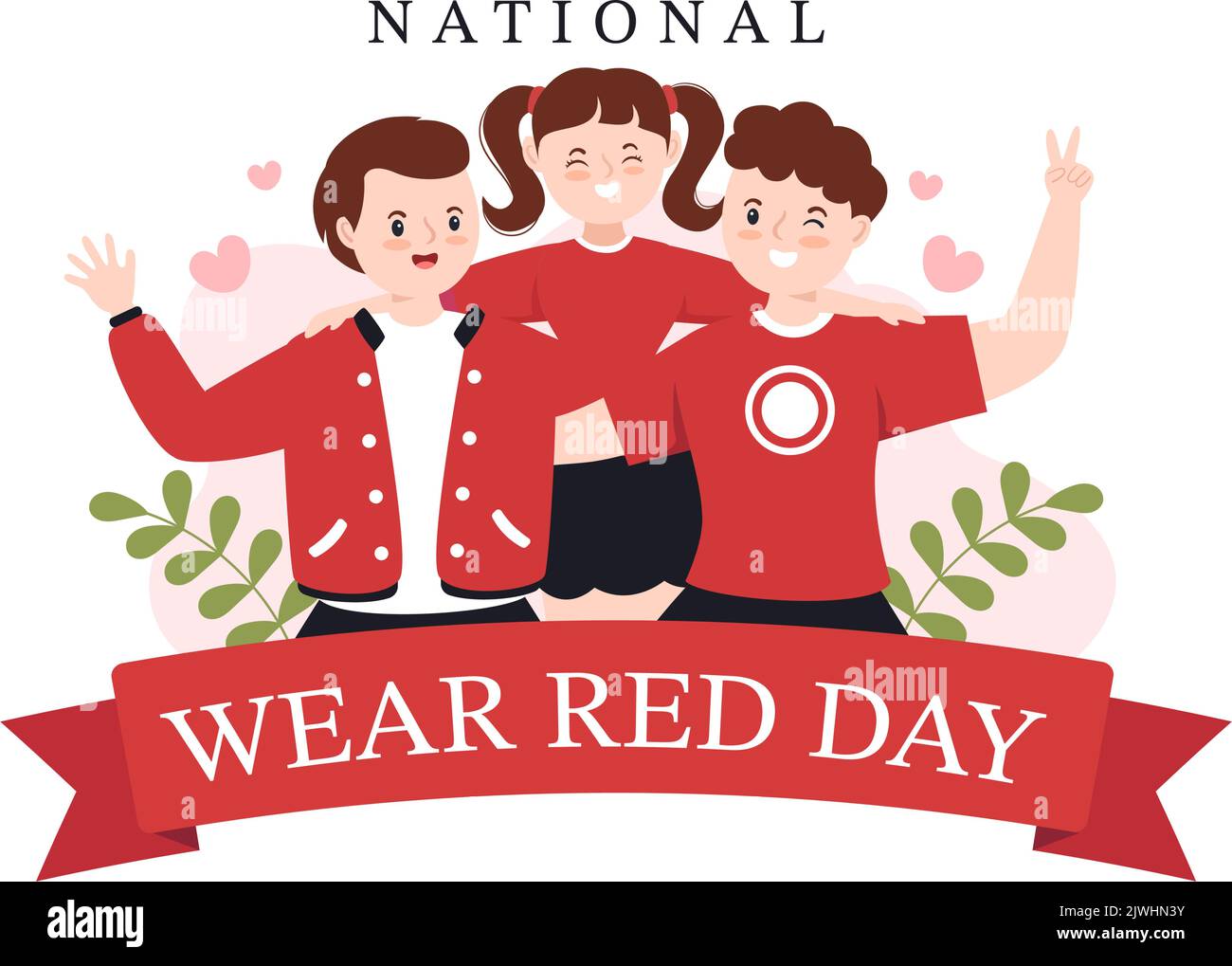 National Wear Red Day am 7.. Februar Vorlage Hand gezeichnet Cartoon flache Illustration zu informieren Frauen Herzkrankheit Design Stock Vektor