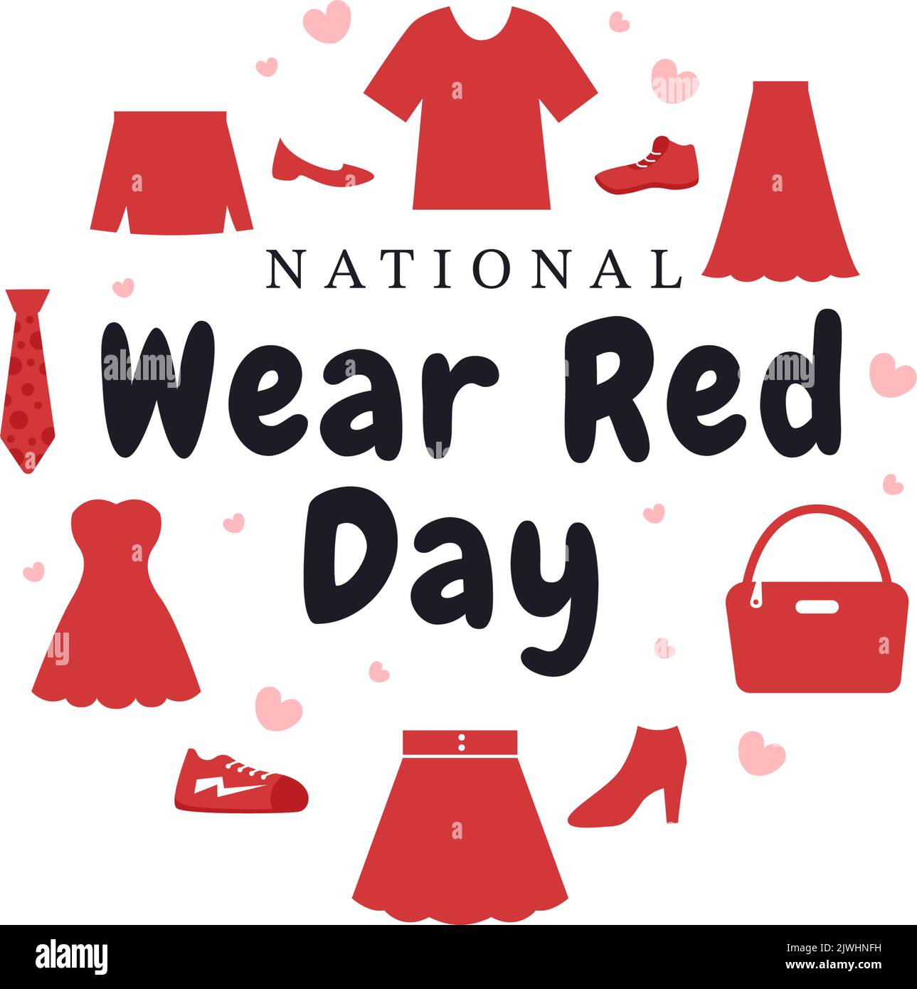 National Wear Red Day am 7.. Februar Vorlage Hand gezeichnet Cartoon flache Illustration zu informieren Frauen Herzkrankheit Design Stock Vektor