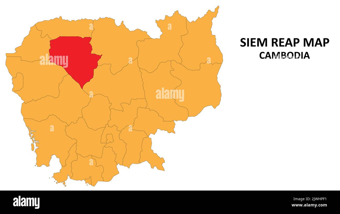 Siem Reap Landes- und Regionalkarte auf der kambodschanischen Karte hervorgehoben. Stock Vektor