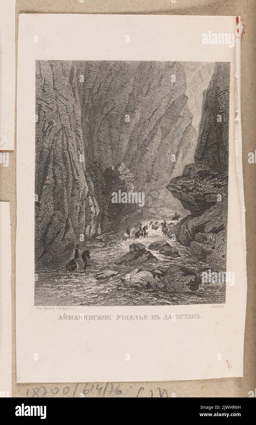 Aikman Canyon in Dagestan (in: Pamjatnaja Kniżka). Österreichischer Lloyd (Triest ; wydawnictwo, towarzystwo ; 1833-1918), Druckerei, Voennaâ Tipografiâ (Petersburg ; drukarnia ; fl. Ca 1860-1870), Druckerei, unbekannt, Grafiker, Gagarin, Grigory (1810-1893), Zeichner, Karikaturist Stockfoto