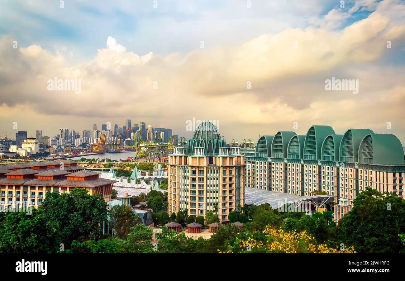 Luftaufnahme des Resorts World Sentosa Hotel, Singapur. Stockfoto