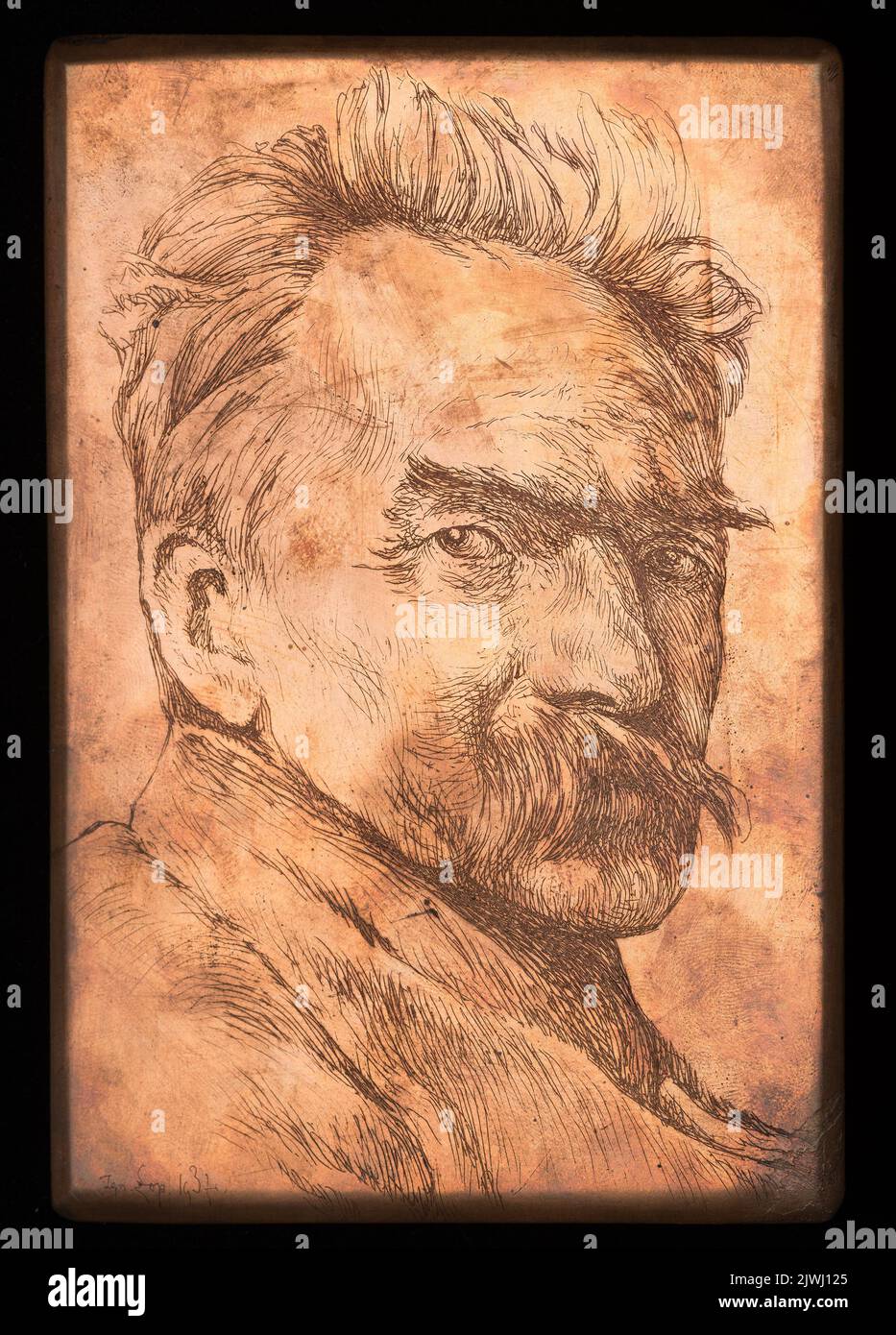 Porträt von Józef Piłsudski. Łopieński, Ignacy (1865-1941), Grafiker Stockfoto