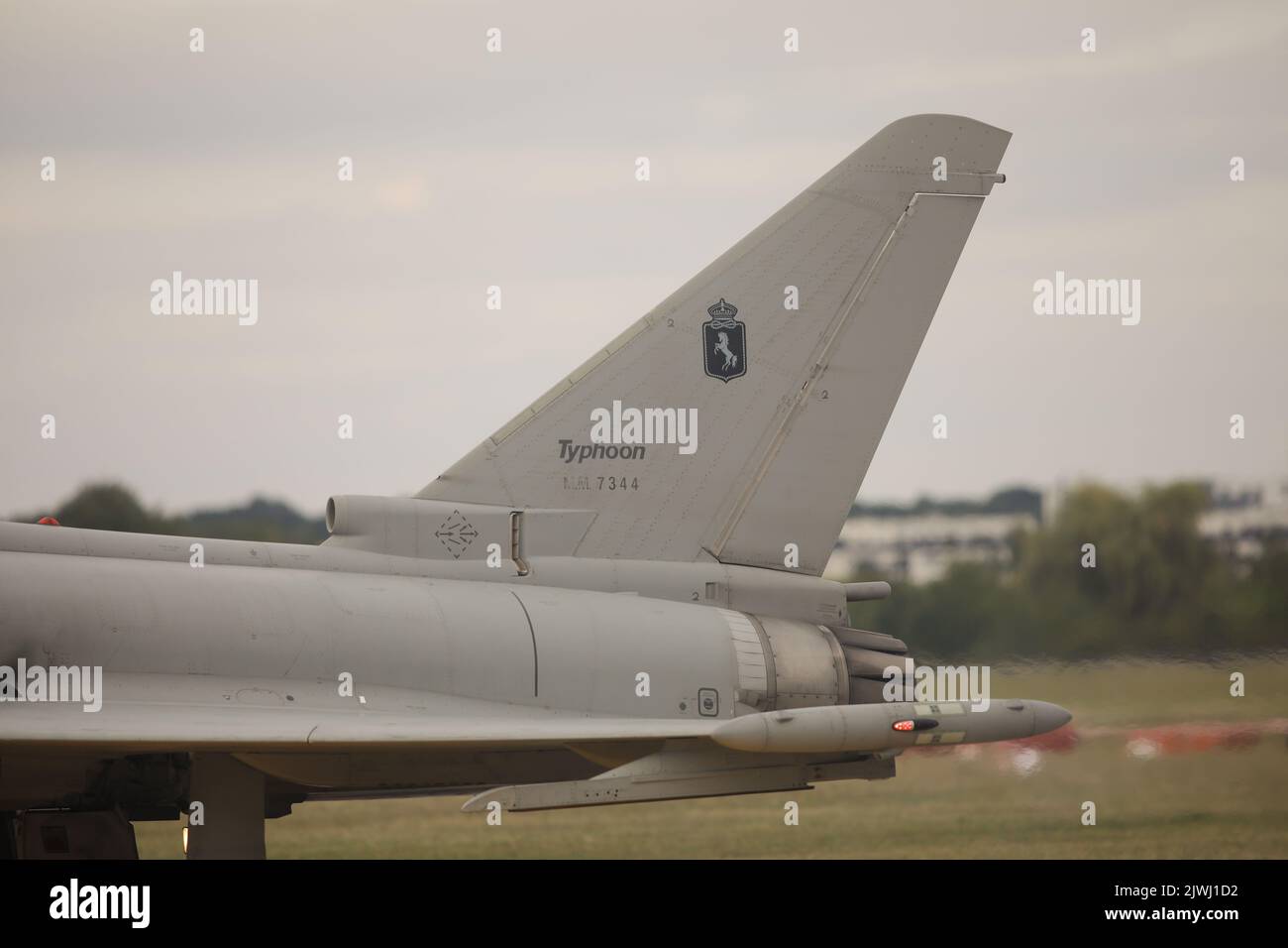 Bukarest, Rumänien - 4. September 2022: Eurofighter Typhoon auf dem Aurel Vlaicu Flughafen in Bukarest während einer Flugshow. Stockfoto