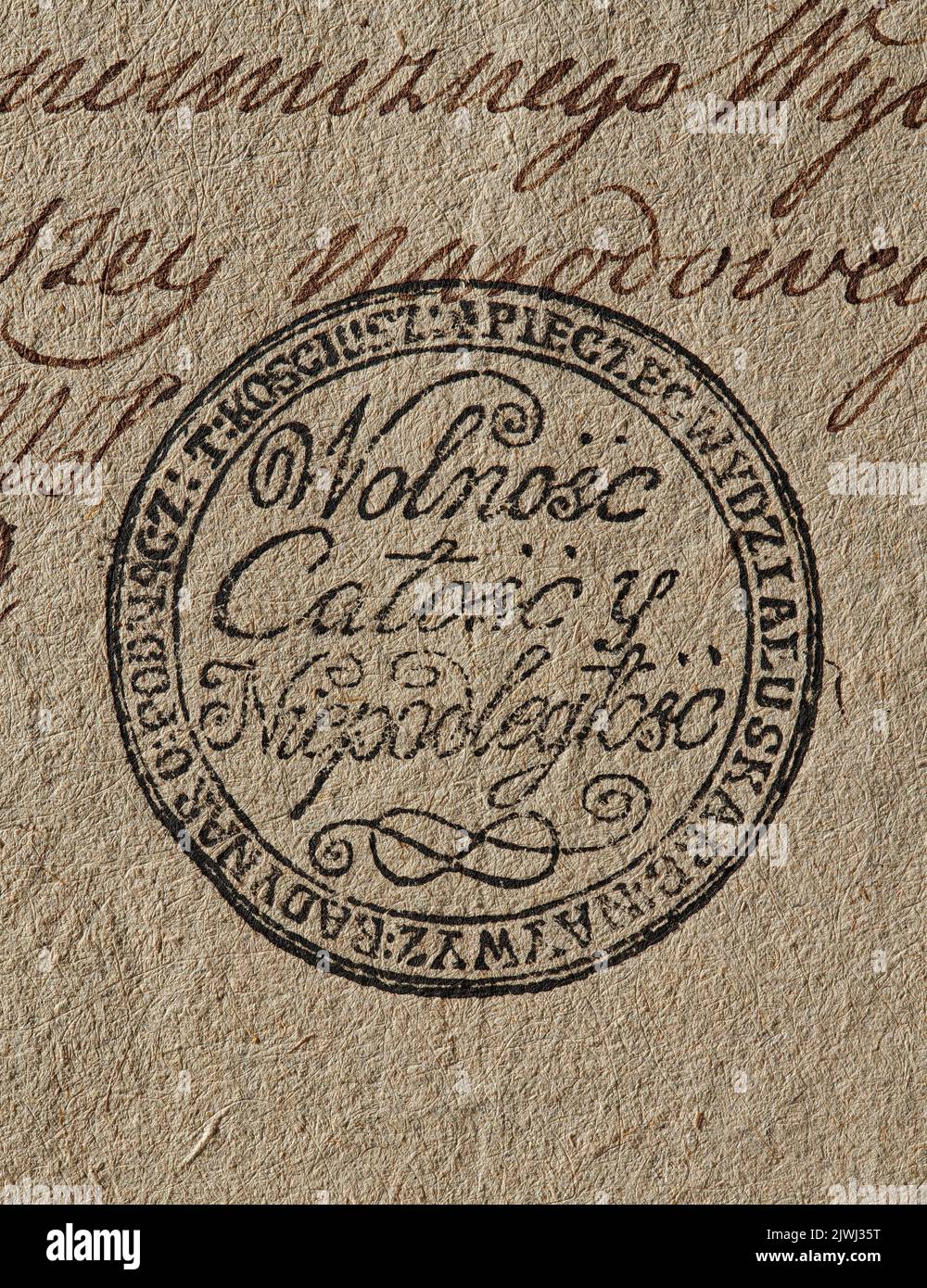 Siegel des Finanzministeriums des Obersten Nationalrats. Rada Najwyższa Narodowa, Kościuszko, Tadeusz (1746-1817), Unterzeichnerin Stockfoto