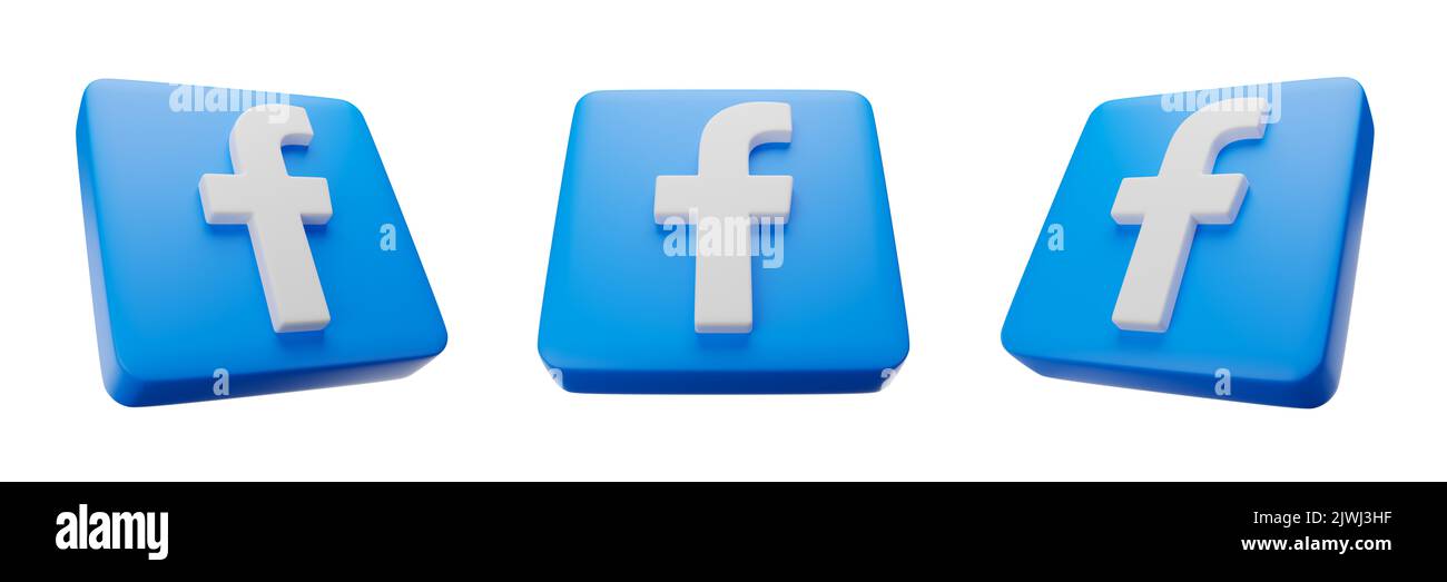 Phitsanulok, Thailand - 06. SEPTEMBER 2022: Facebook 3D quadratisches Symbol auf isoliertem weißem Hintergrund. Eingebettete Beschneidungspfade . 3D Rendering . Stockfoto