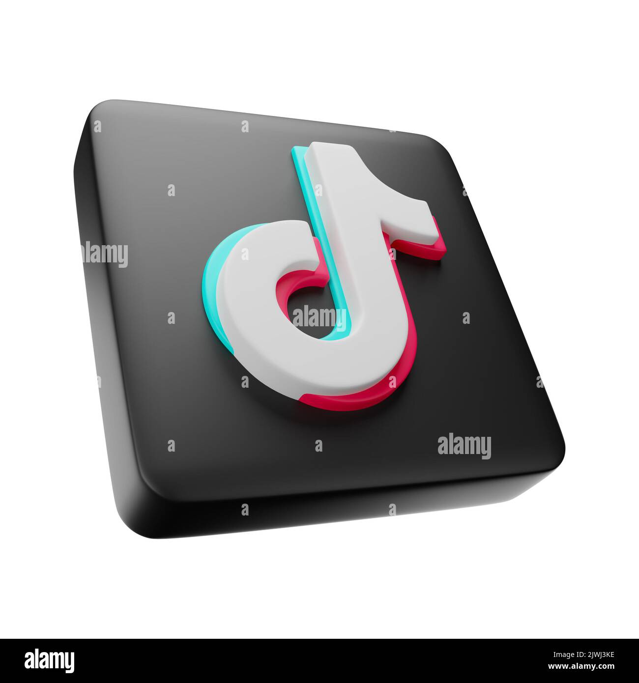 Phitsanulok, Thailand - 06. SEPTEMBER 2022 : TikTok 3D quadratisches Symbol auf isoliertem weißem Hintergrund. Eingebettete Beschneidungspfade . 3D Rendering . Stockfoto