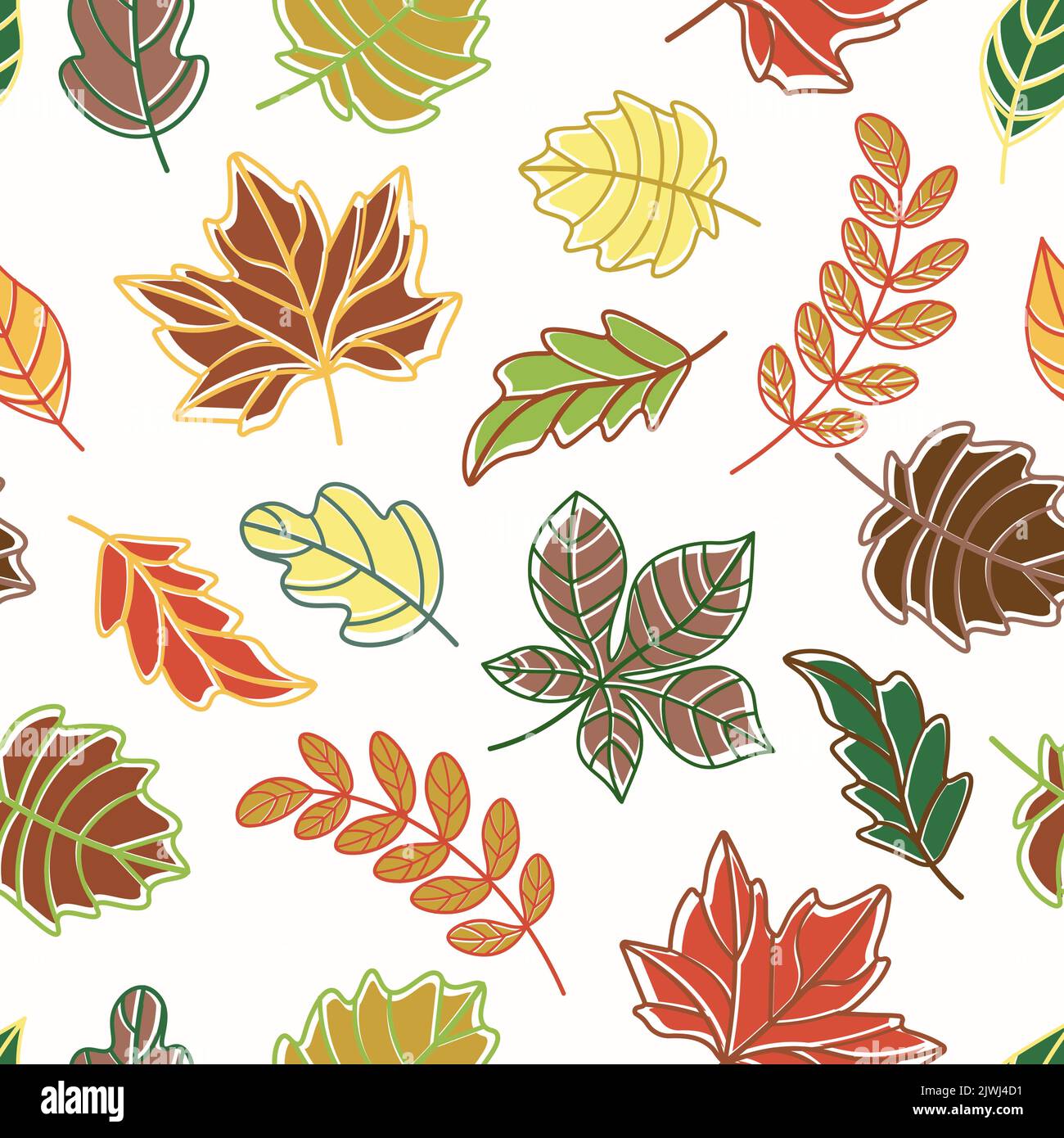 Muster aus mehrfarbigen Herbstblättern mit einem hellen Strich Stock Vektor