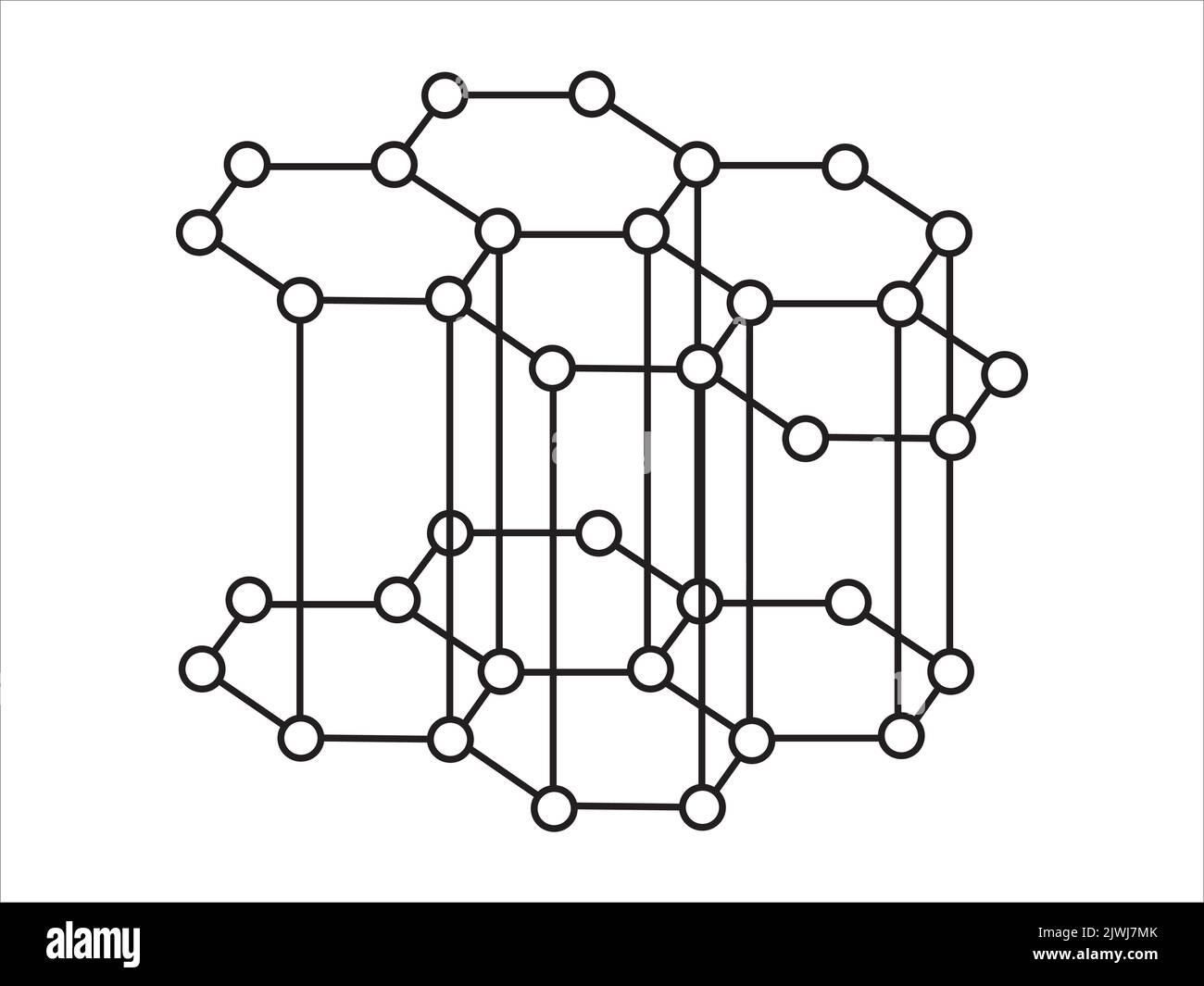 Volumetrisches Kristallgitter aus Graphit. Die Position von Atomen in einem Kristall. Vektorgrafik. Stock Vektor