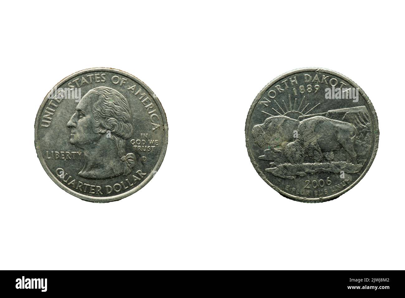 2006 United States Quarter Dollar Washington North Dakota, Front und. Back Stockfoto