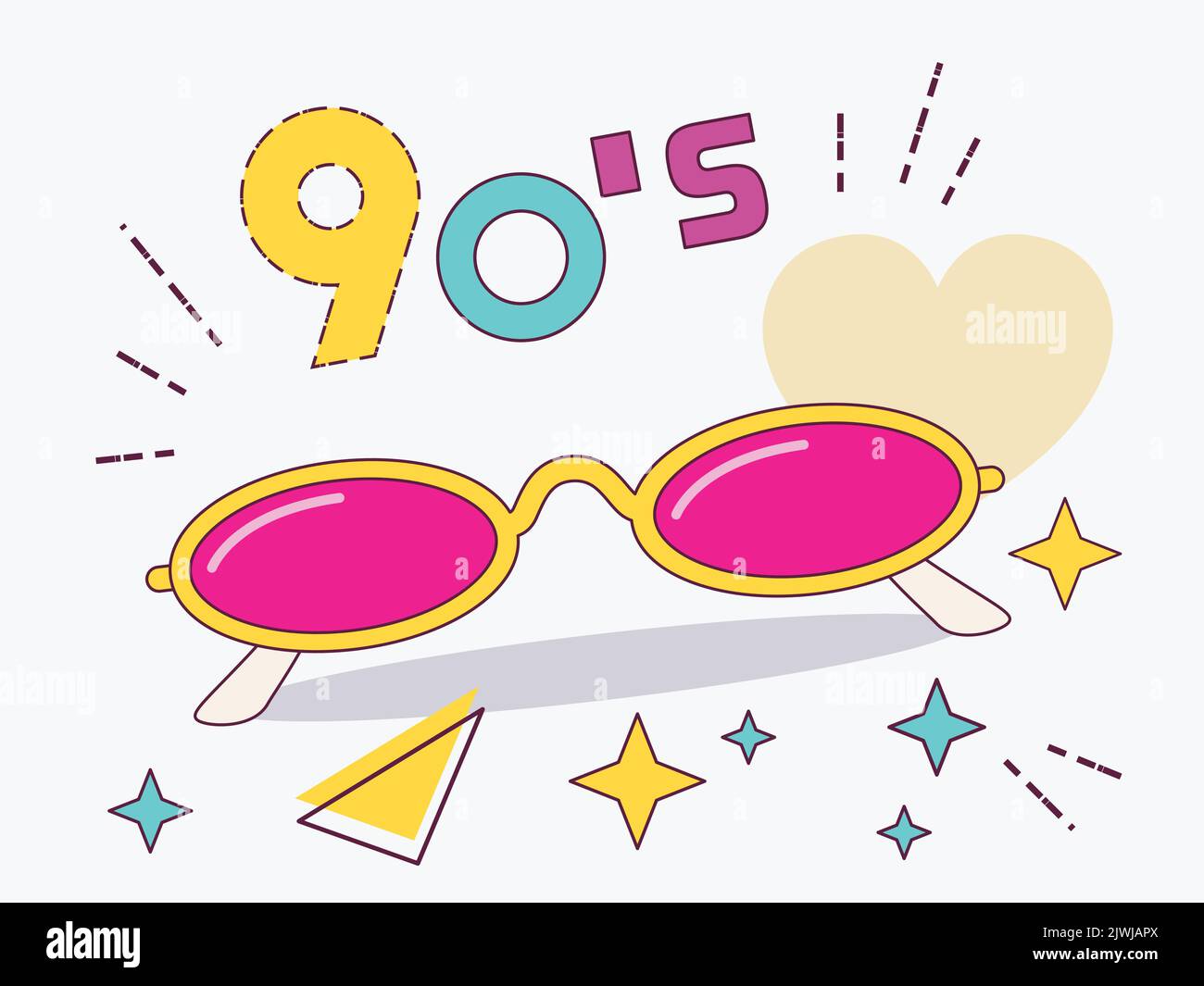 Retro-Design von schmalen Sonnenbrillen. Accessoires für Damen und Herren aus den 80er- und 90er-Jahren. Optik, Vintage, Trend. Vektorgrafik. Stock Vektor
