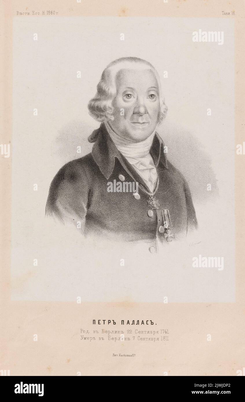 Porträt von Peter Simon von Pallas. Katkow i Sp. (Moskwa ; Zakład litograficzny ; fl. Ca 1857-1860), Lithografie-atelie, Tardieu, Ambroise (1788-1841), Grafiker Stockfoto