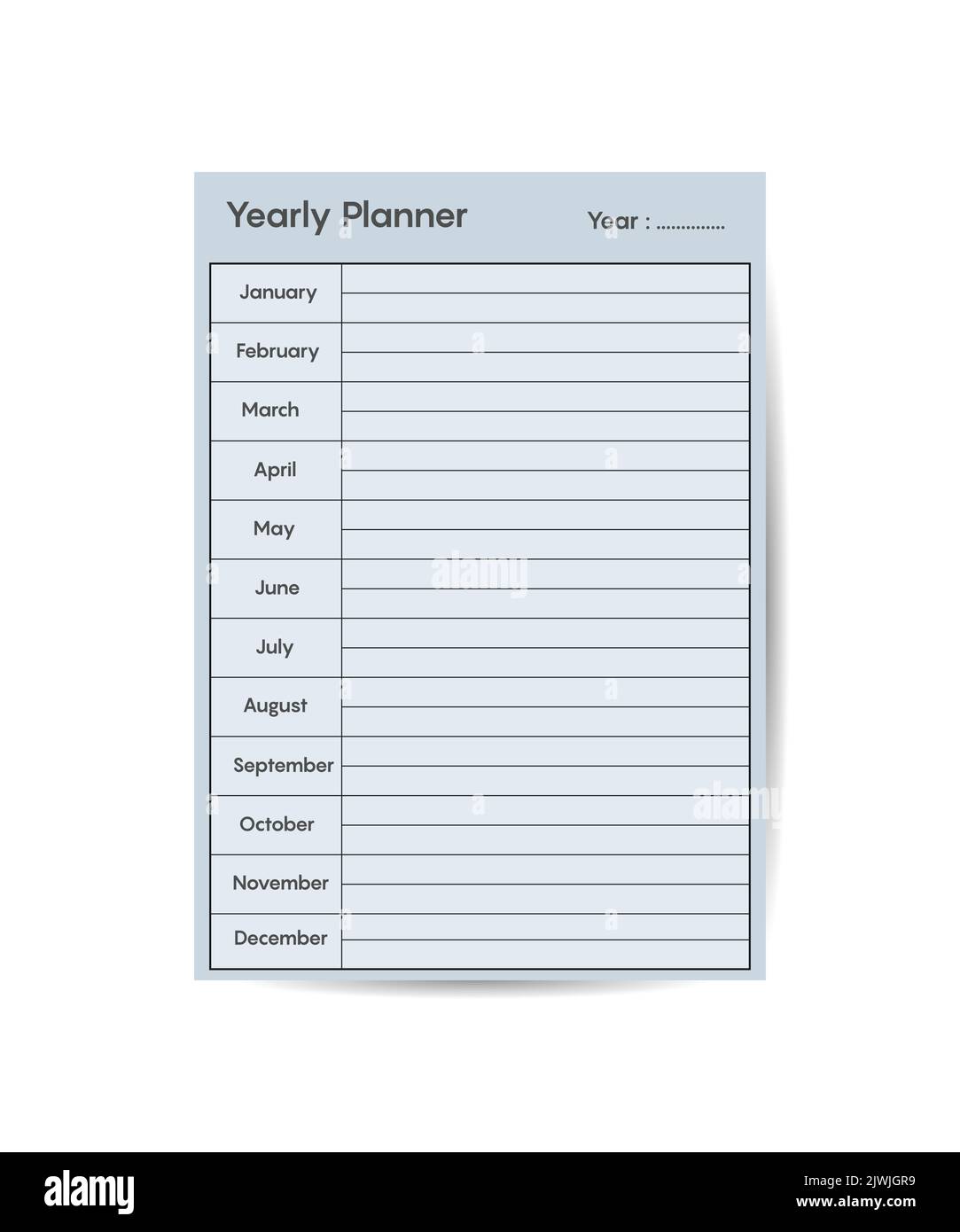 Jahresplaner Vorlage Minimalist Planer Business Organizer Seite Vektor-Design Stock Vektor