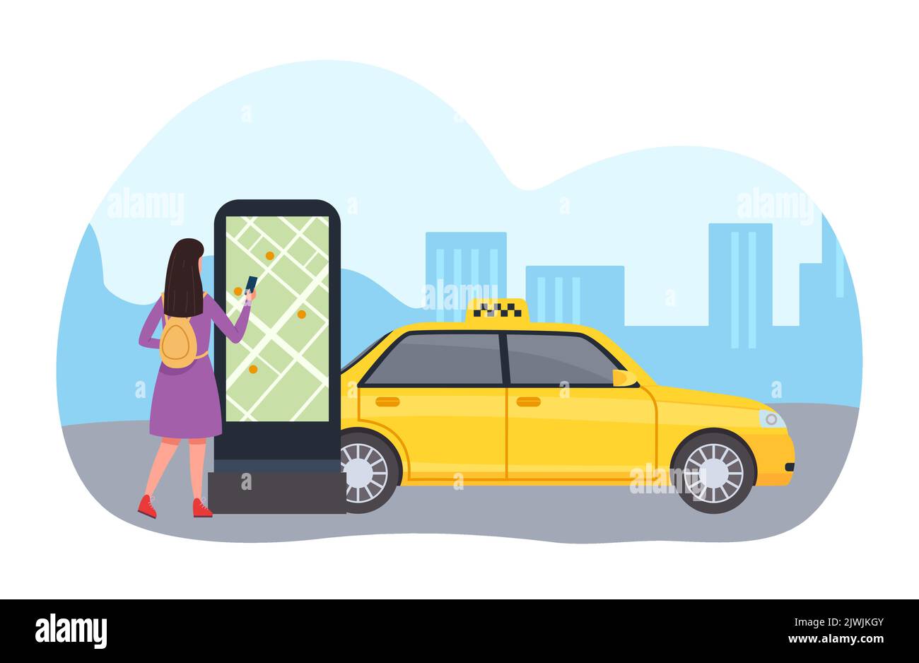 Online-Service Taxi-Anwendung mit Kartenposition Stock Vektor