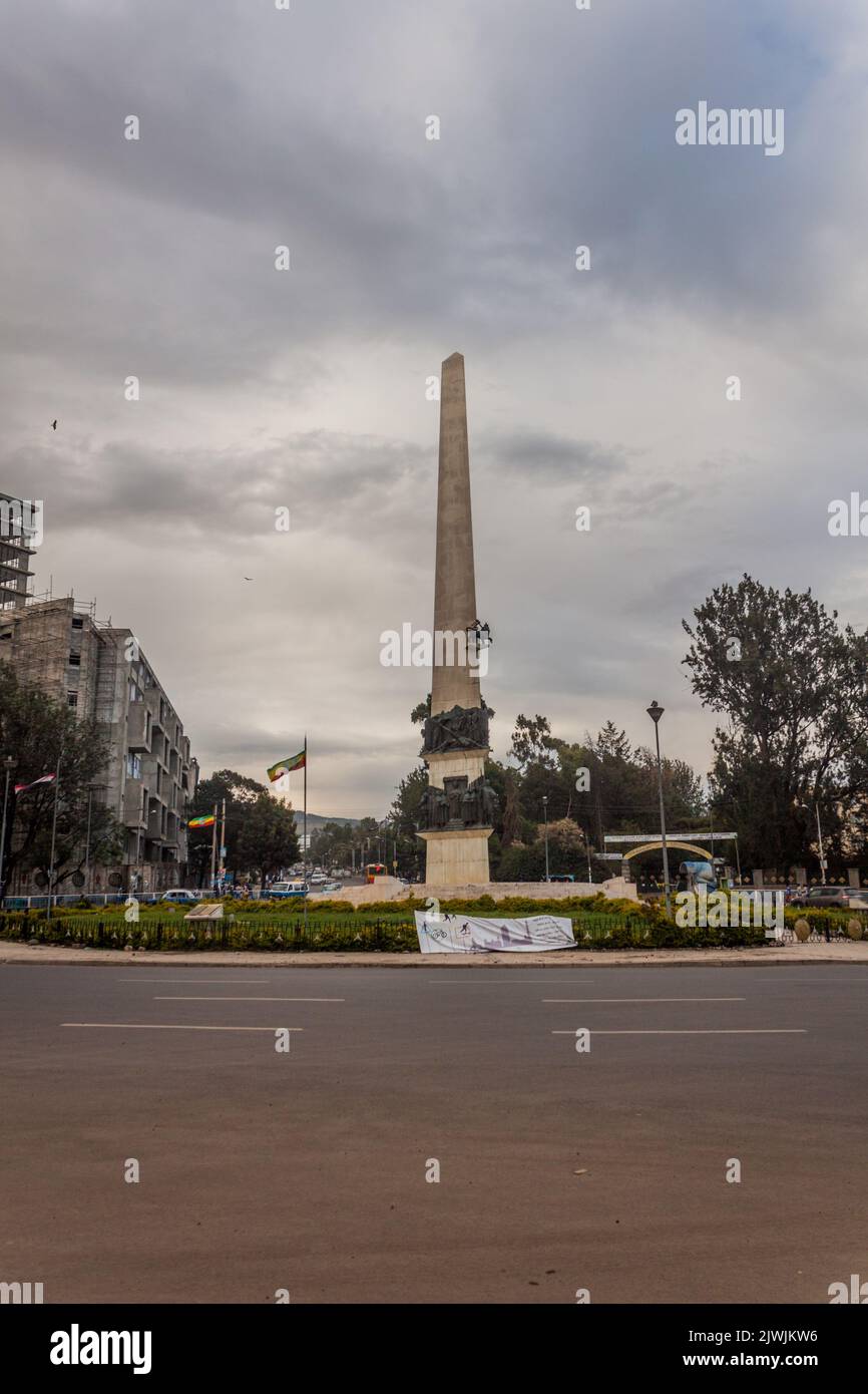 ADDIS ABEBA, ÄTHIOPIEN - 6. APRIL 2019: Yekatit 12 Denkmal in Addis Abeba, Äthiopien Stockfoto