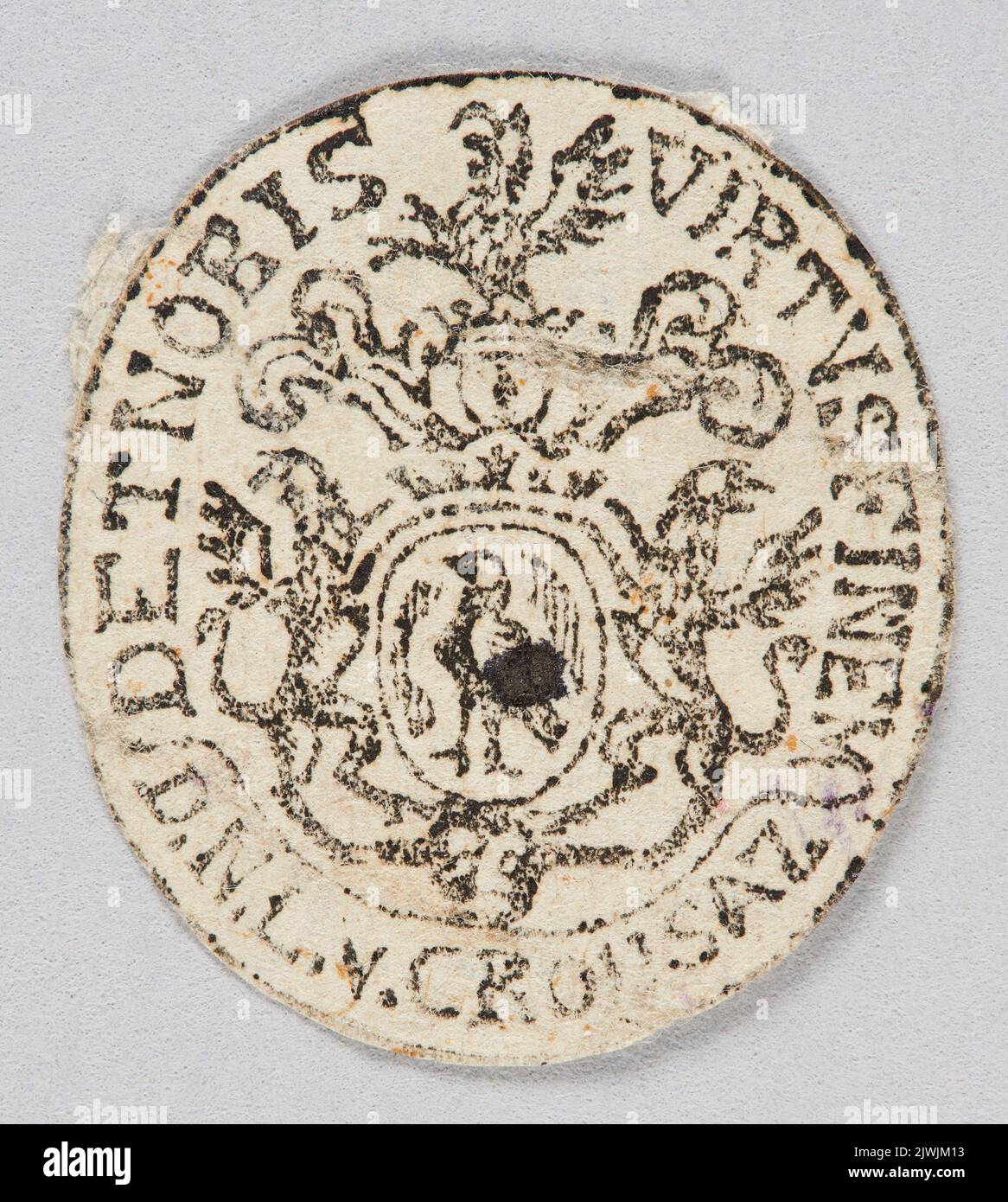 [Bookplate:] Det Nobis Virtus Finem , D.N.L. v. Crousaz. Unbekannter Grafiker Stockfoto