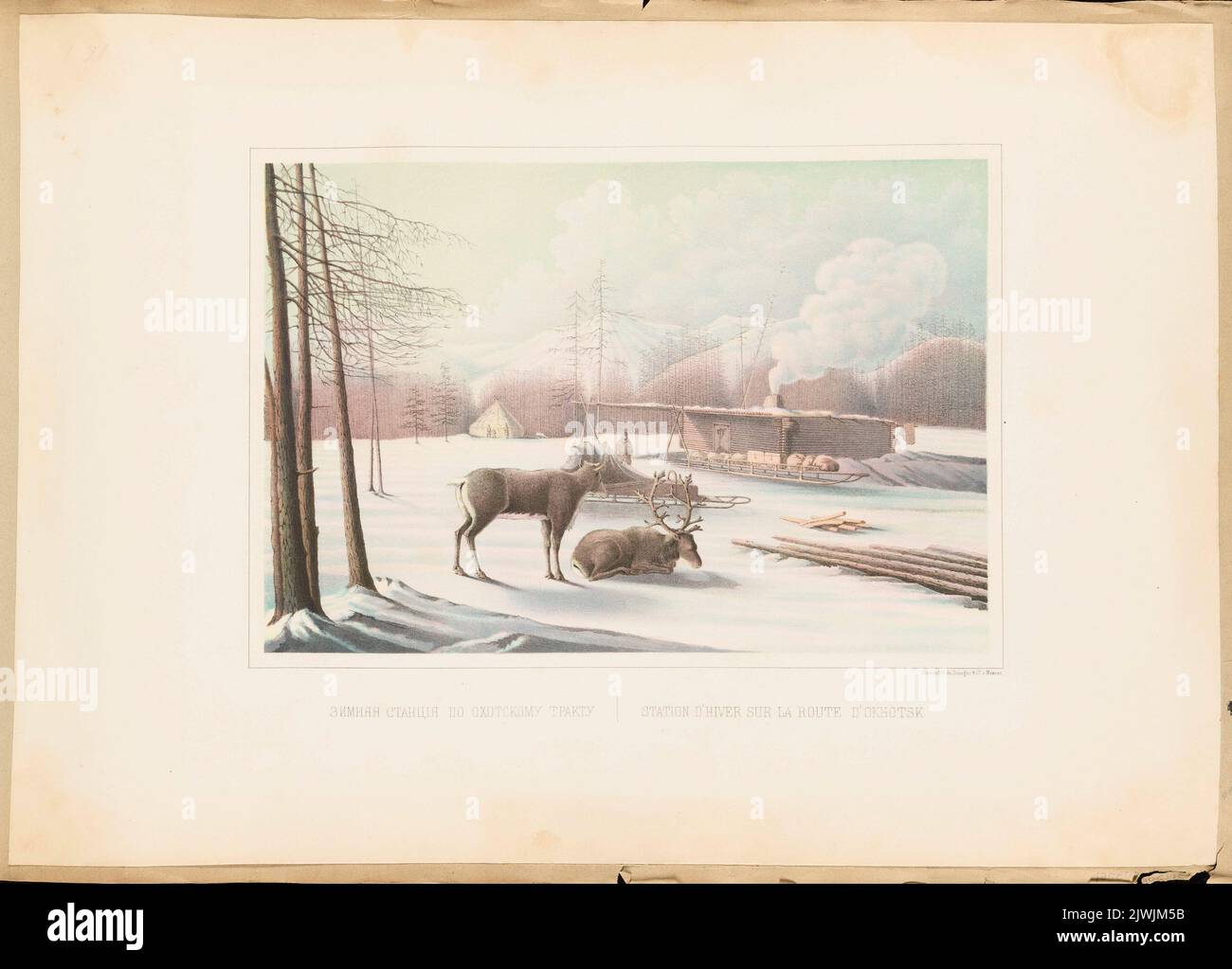 Winterstation auf der Ochotsk Road. Draeger, F. (Moskwa ; Zakład litograficzny ; ca 1850-1860), Lithografie-atelie, Unbekannt, Grafiker, Niemirowski, Leopold (1810-1883), Zeichner, Karikaturist Stockfoto Winterstation auf der Ochotsk Road. Draeger, F. (Moskwa ; Zakład litograficzny ; ca 1850-1860), Lithografie-atelie, Unbekannt, Grafiker, Niemirowski, Leopold (1810-1883), Zeichner, Karikaturist Stockfoto