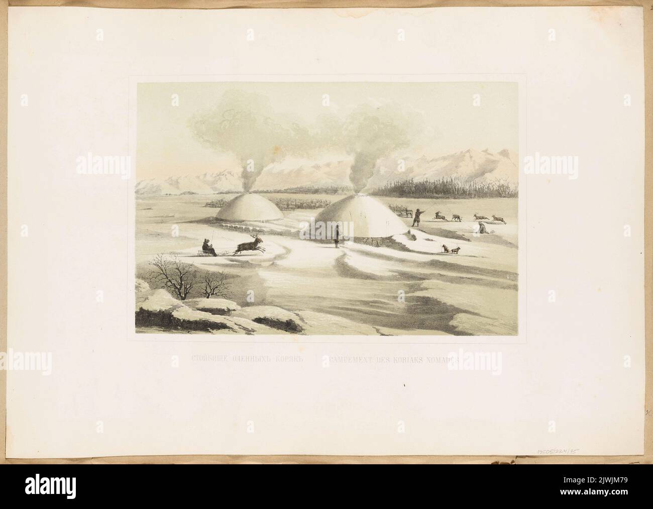 Lager Koryak in Kamtschatka. Draeger, F. (Moskwa ; Zakład litograficzny ; ca 1850-1860), Lithografie-atelie, Unbekannt, Grafiker, Niemirowski, Leopold (1810-1883), Zeichner, Karikaturist Stockfoto Lager Koryak in Kamtschatka. Draeger, F. (Moskwa ; Zakład litograficzny ; ca 1850-1860), Lithografie-atelie, Unbekannt, Grafiker, Niemirowski, Leopold (1810-1883), Zeichner, Karikaturist Stockfoto