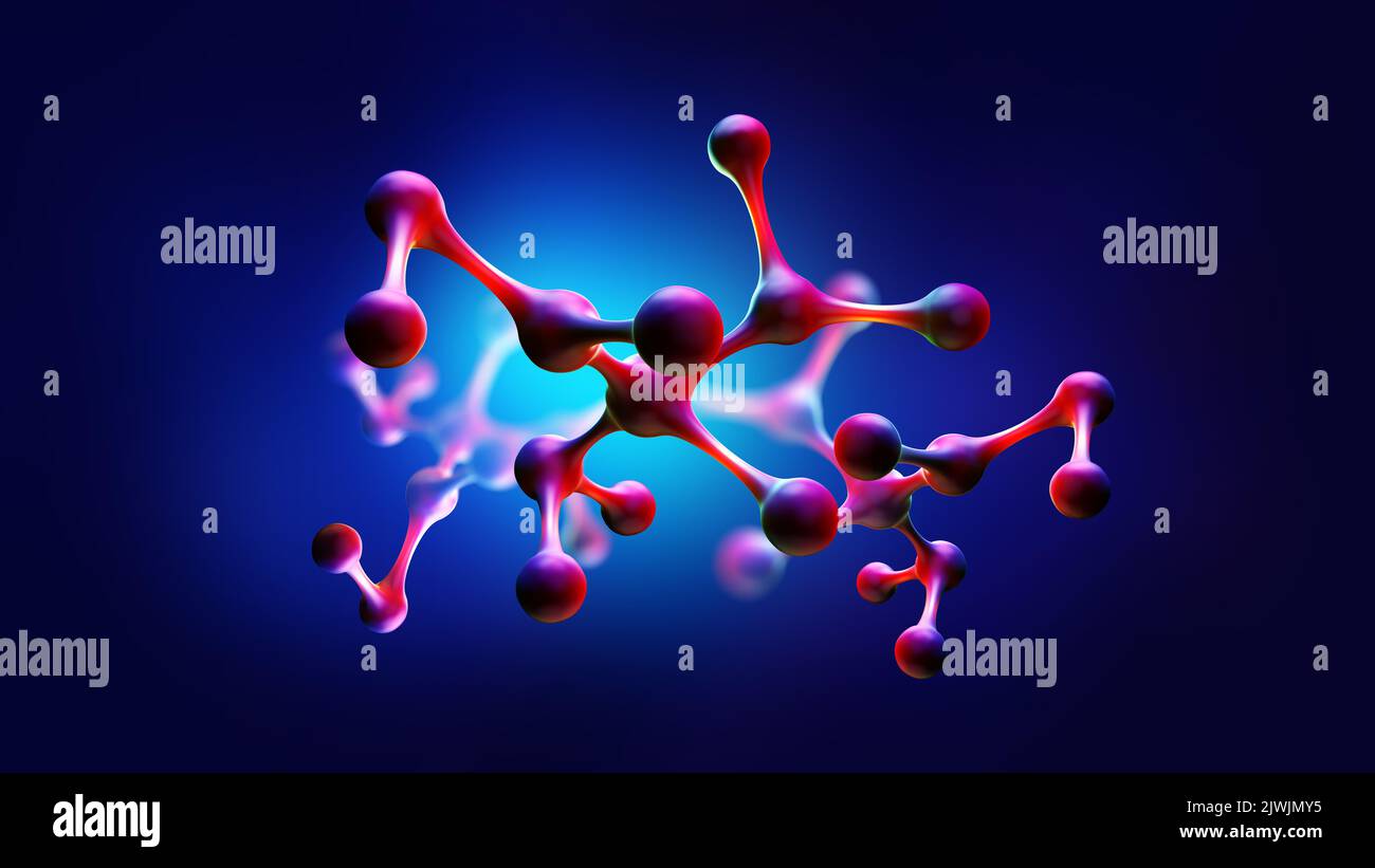 Abbildung des Moleküls 3D. Biologie, Chemie, Medizin wissenschaftlicher Hintergrund. Atombindungen Studien mit einem Mikroskop im Inneren des Körpers. Nanotechnologie und S Stockfoto