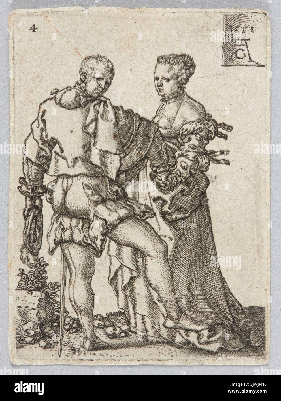 Tanzendes Paar, aus dem Zyklus Hochzeit Tänzer II. Aldegrever, Heinrich (1502-1555/1561), Grafiker Stockfoto