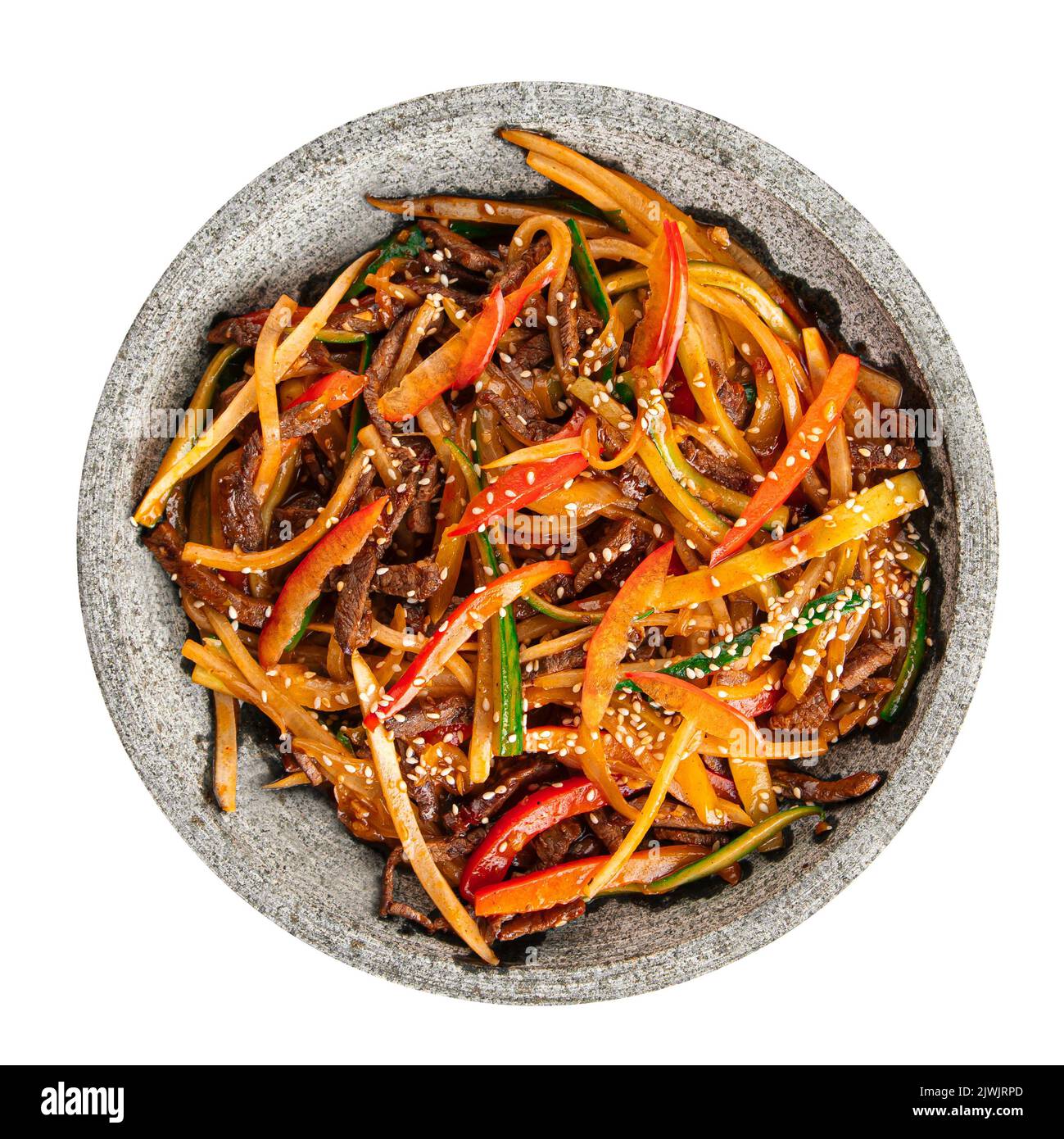 Portion szechuan-Rindfleisch mit Gemüse Stockfoto