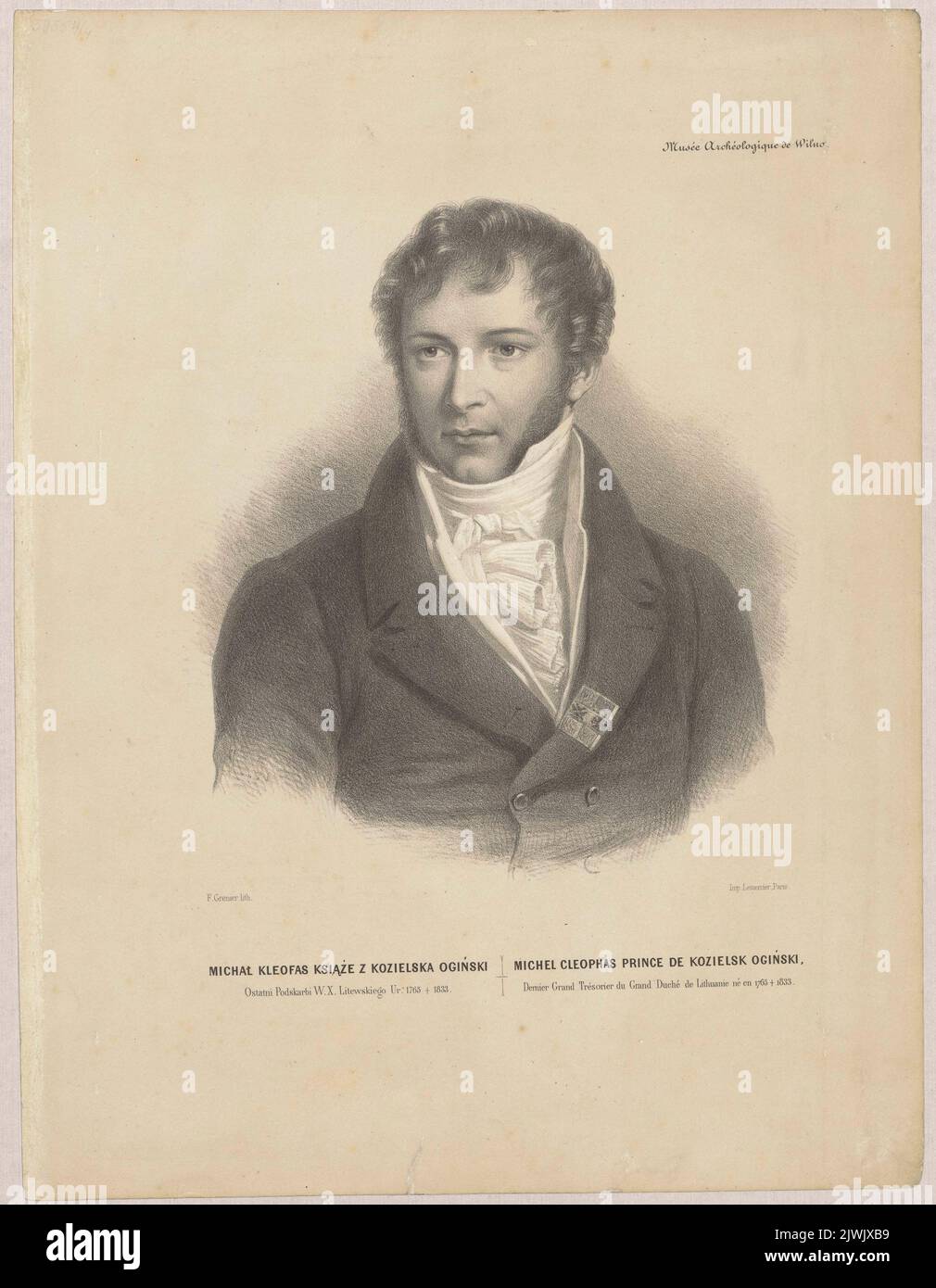 Portret Michała Kleofasa Ogińskiego. Lemercier, Rose Joseph (Paryż ; Zakład litograficzny ; 1827-post 1899), Lithographie-atelier, Grenier de Saint-Martin, Francisque-Martin-François (1793-1867), Grafikerin, Wilczyński, Jan Kazimierz (1806-1885), Verleger Stockfoto