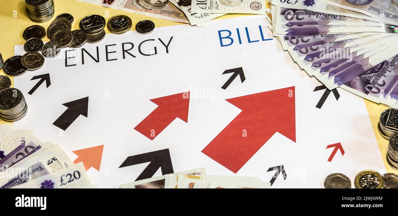 Steigende Kosten für Energie und Rechnungen, Lebenshaltungskosten Krise, Konzept Stockfoto