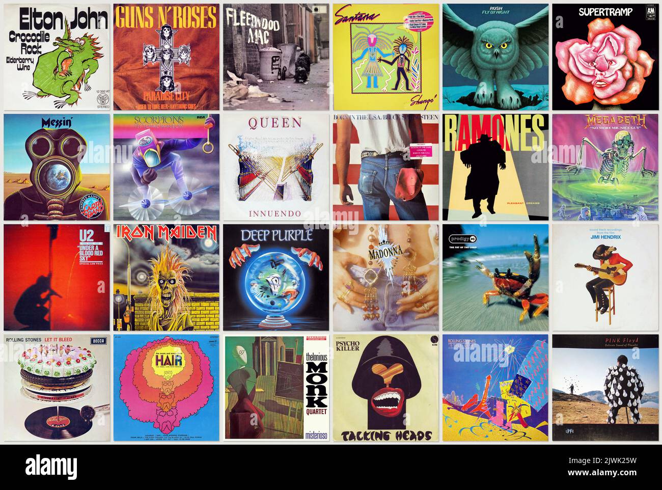 Set aus alten Vintage Rock und Pop Musik Vinyl Schallplatten, Sammlung von Musik-Album-Designs Stockfoto