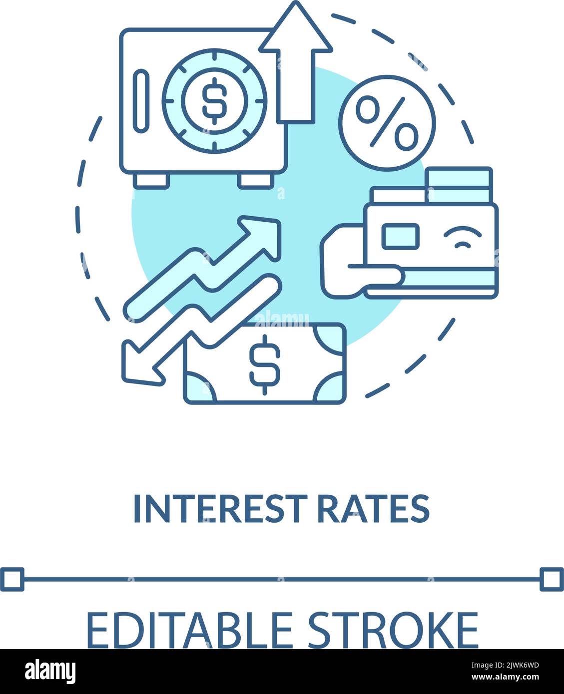 Zinssätze türkisfarbenes Konzeptsymbol Stock Vektor