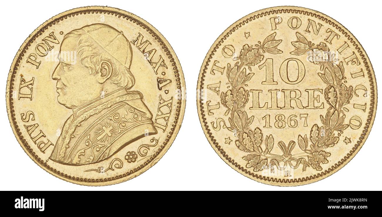 10 Lire. Pius IX. (papież ; 1846-1878), Herrscher Stockfoto