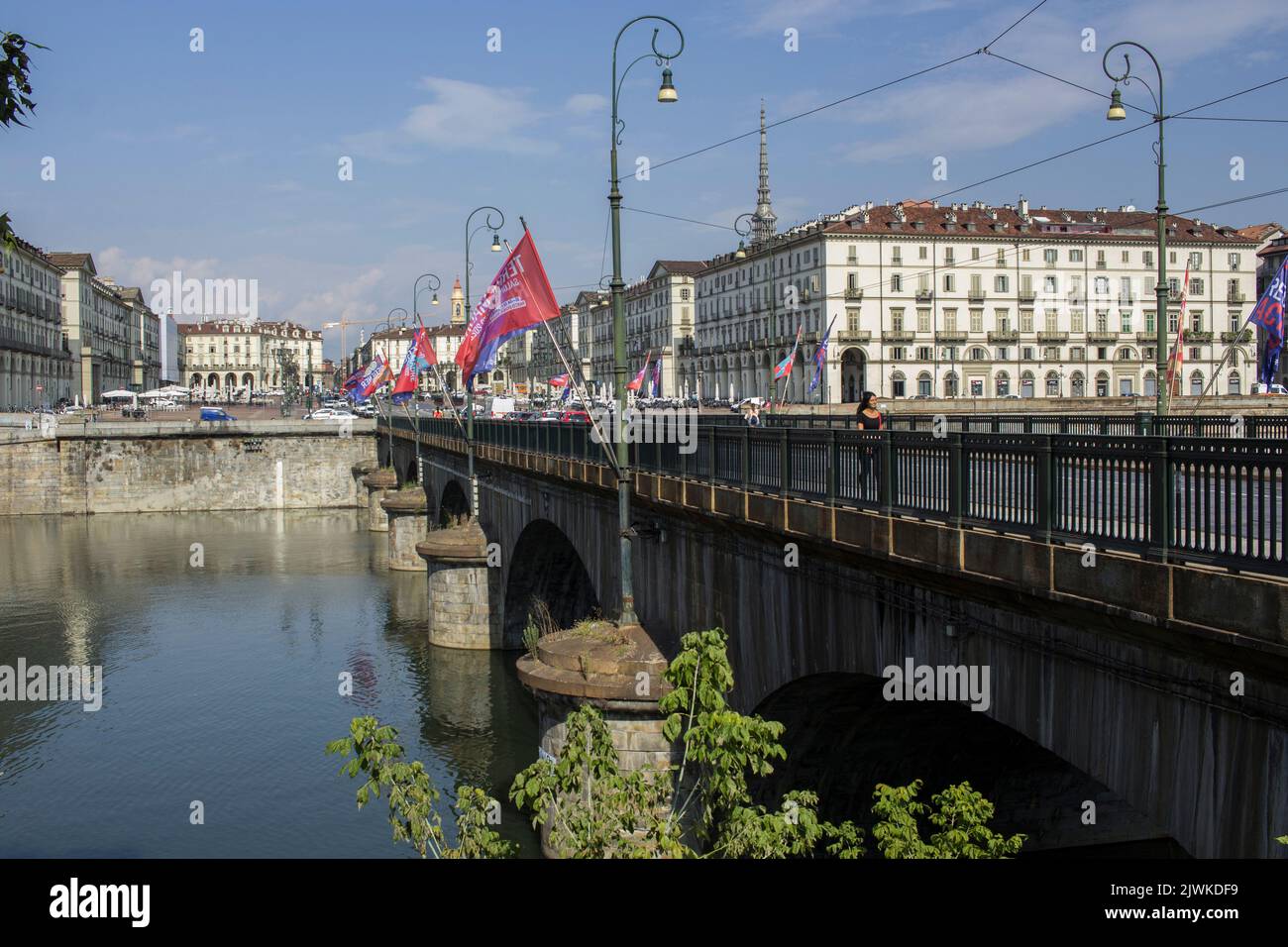Ponte Vittorio Emanuele I und der Fluss Po in Turin, Italien Stockfoto