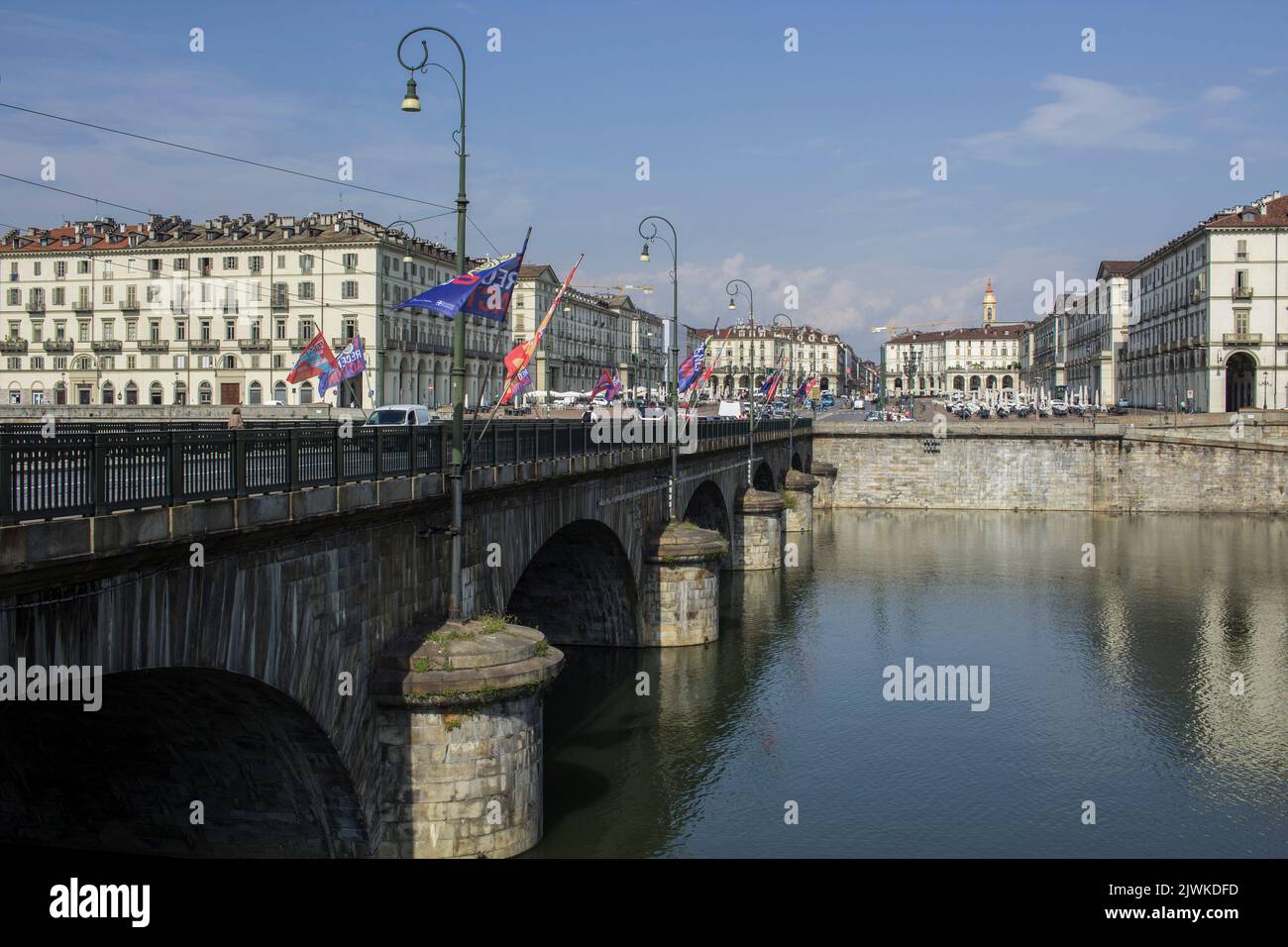 Ponte Vittorio Emanuele I und der Fluss Po in Turin, Italien Stockfoto
