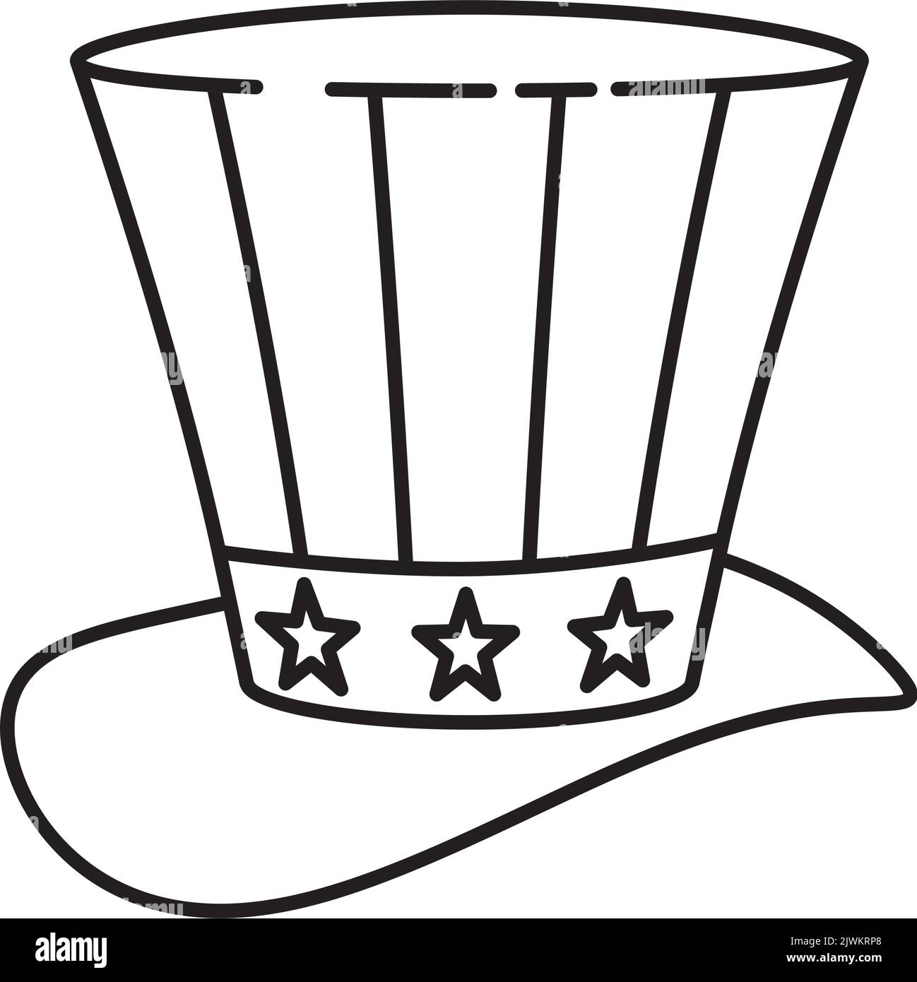 Hoher Hut mit Sternen und Streifen Dekor Linie Symbol Vektor Illustration für Onkel Sam Tag am 13. September Stock Vektor